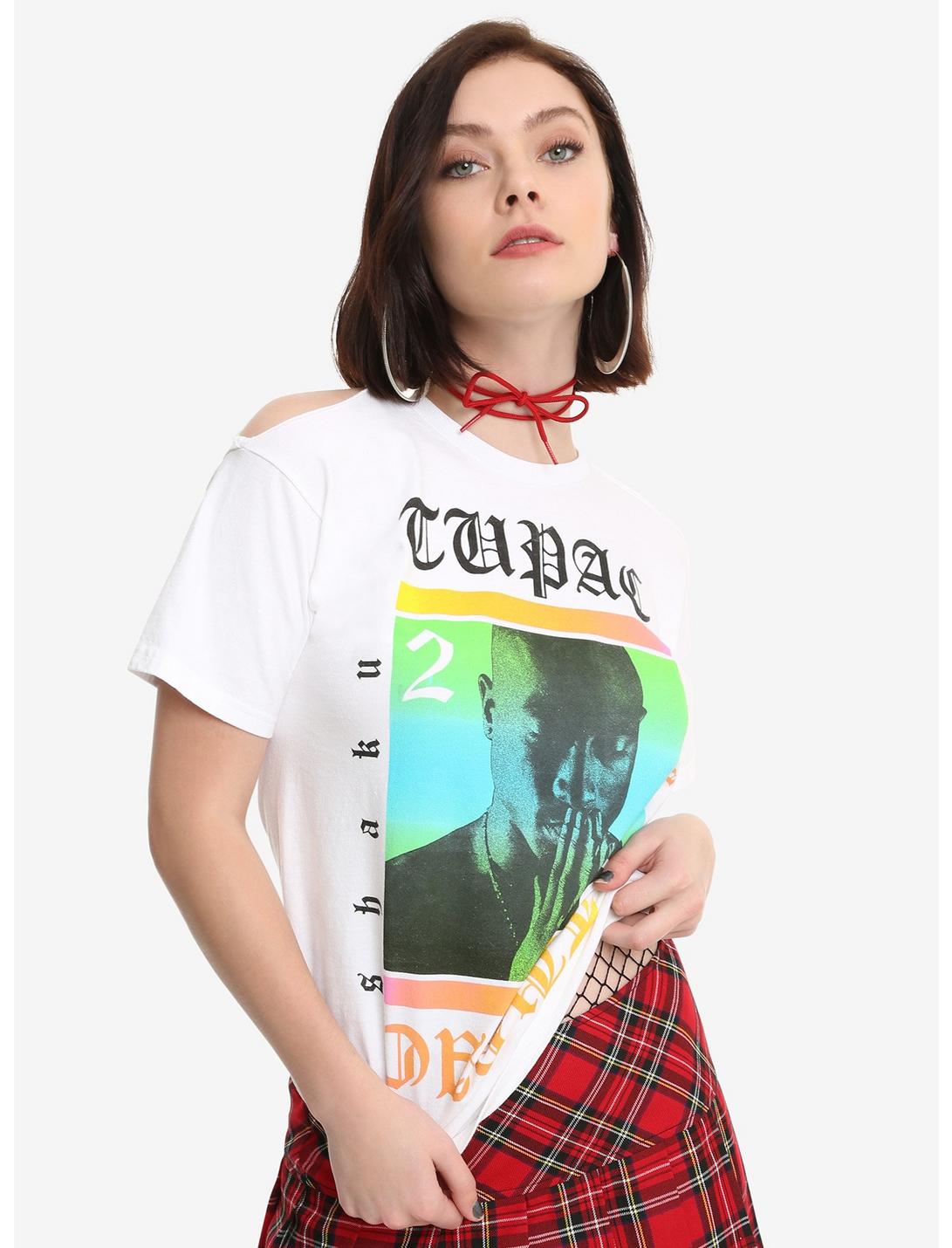 Tupac Cold Shoulder Girls T-Shirt, WHITE, hi-res