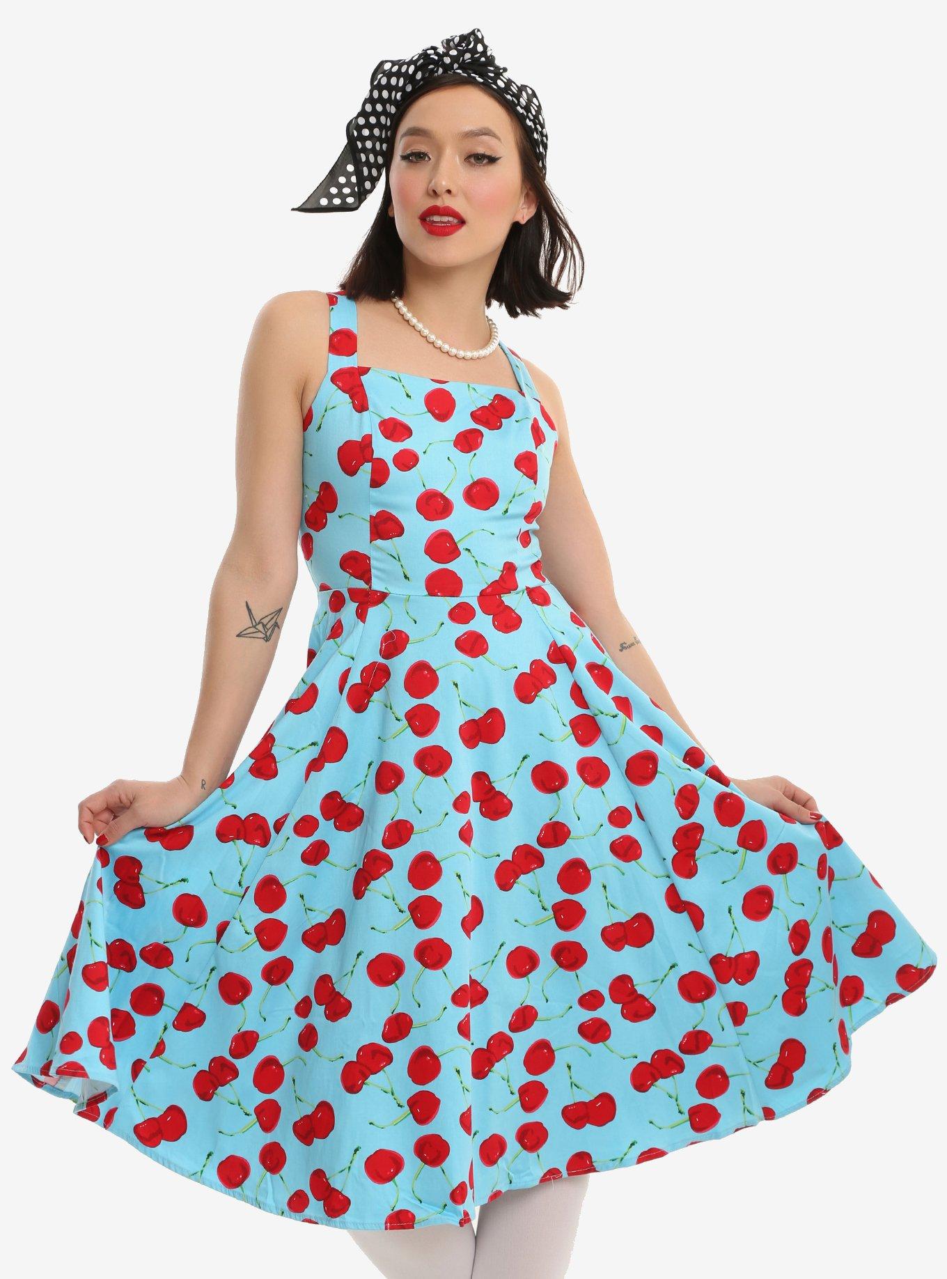 Blue Cherry Swing Dress, BLUE, hi-res