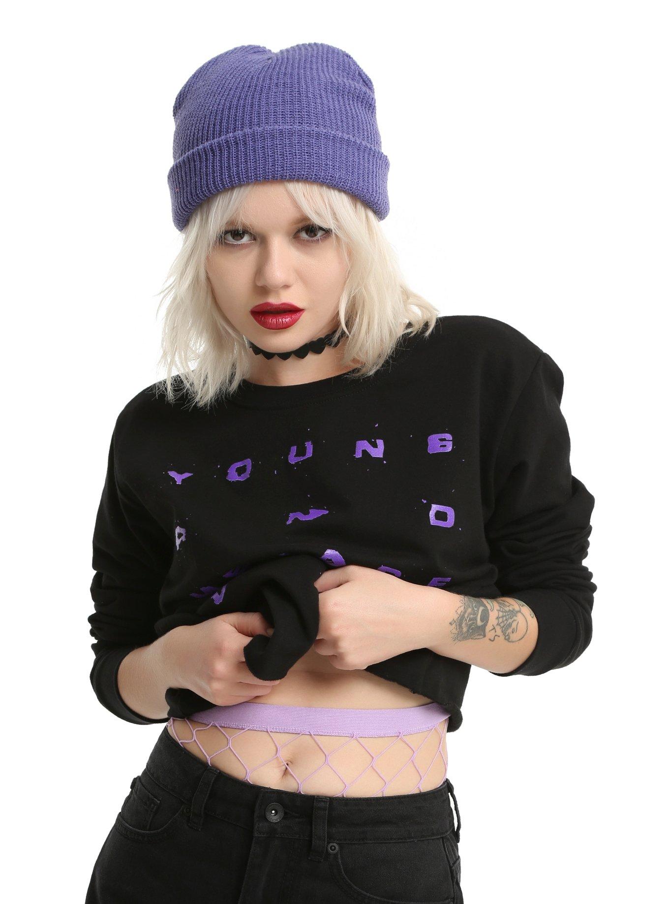 Fall Out Boy Young And Menace Girls Crop Sweatshirt, BLACK, hi-res