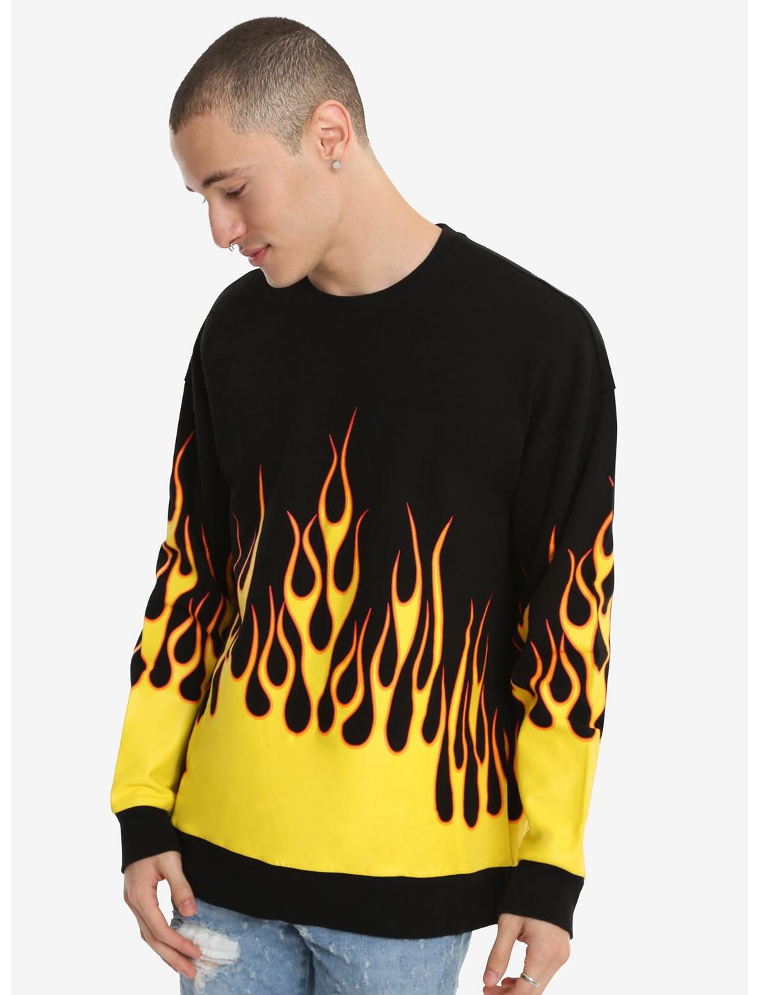 XXX RUDE Flames Sweatshirt, BLACK, hi-res