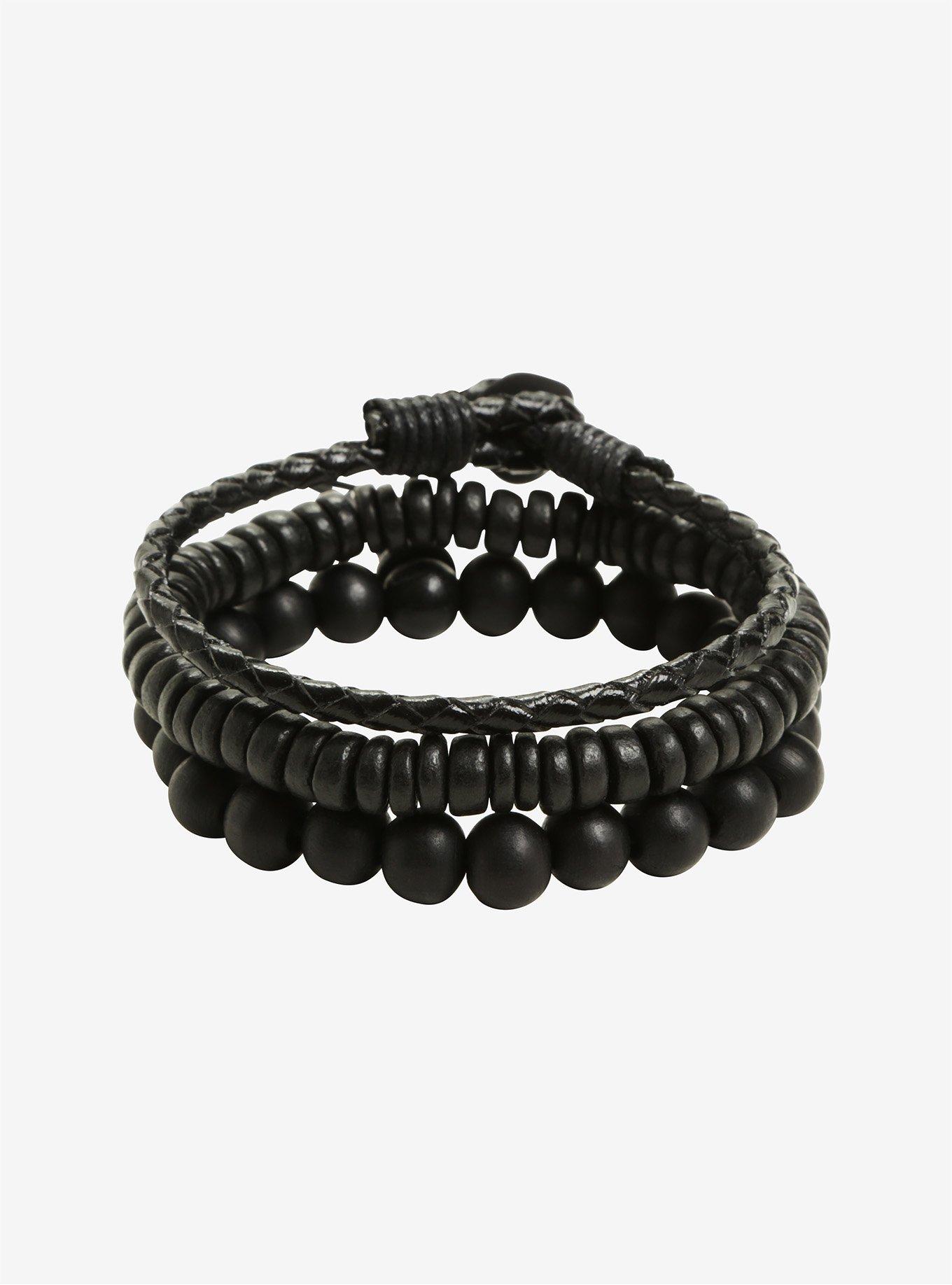 Black Beaded & Cord Guys Bracelet Set, , hi-res