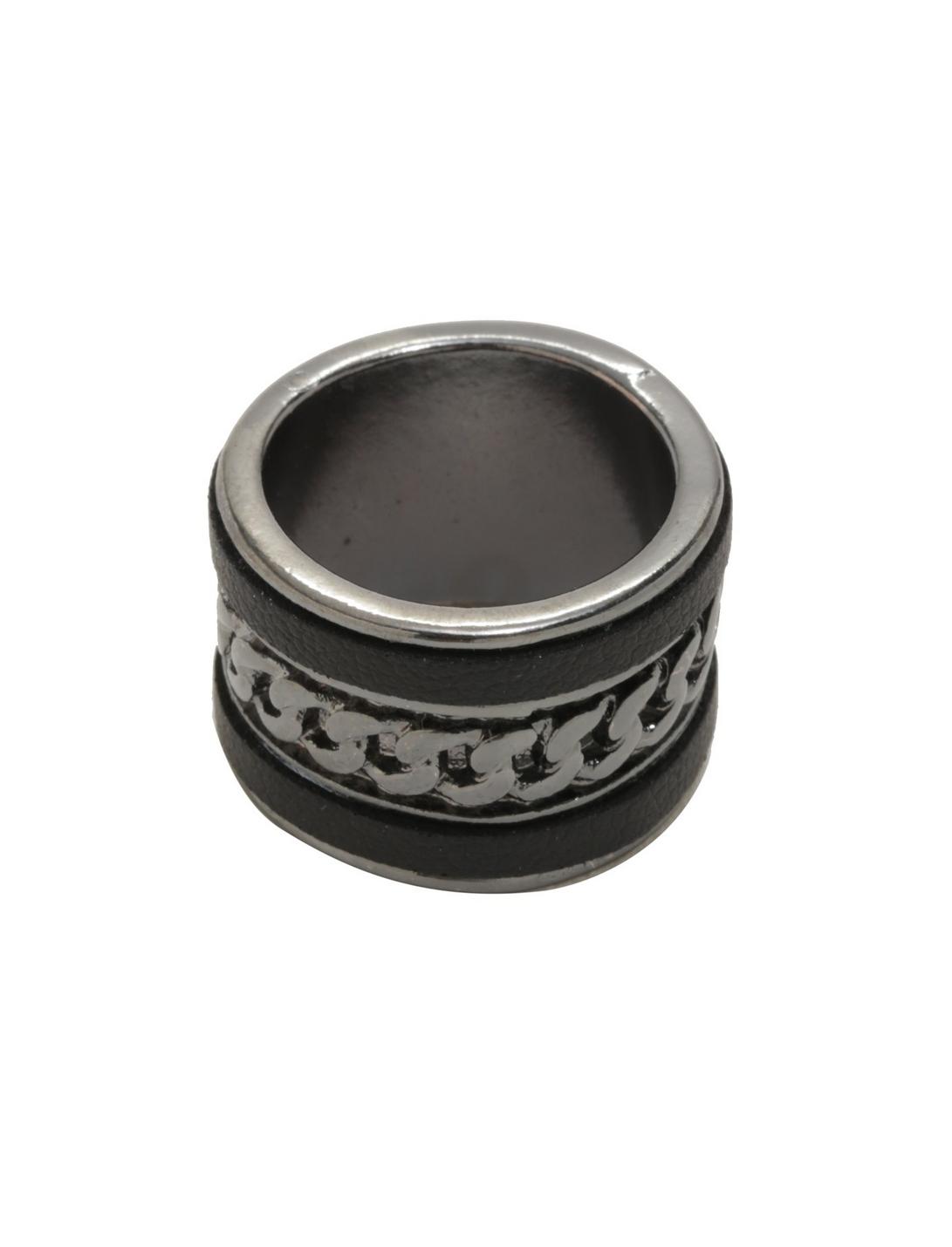Hematite & Faux Leather Guys Ring, , hi-res