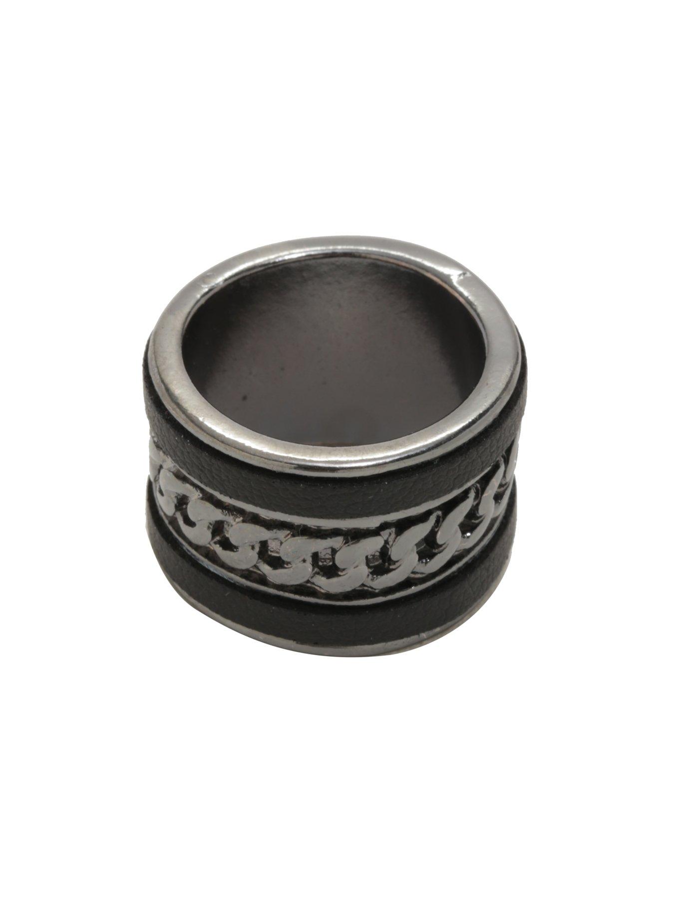 Hematite & Faux Leather Guys Ring | Hot Topic
