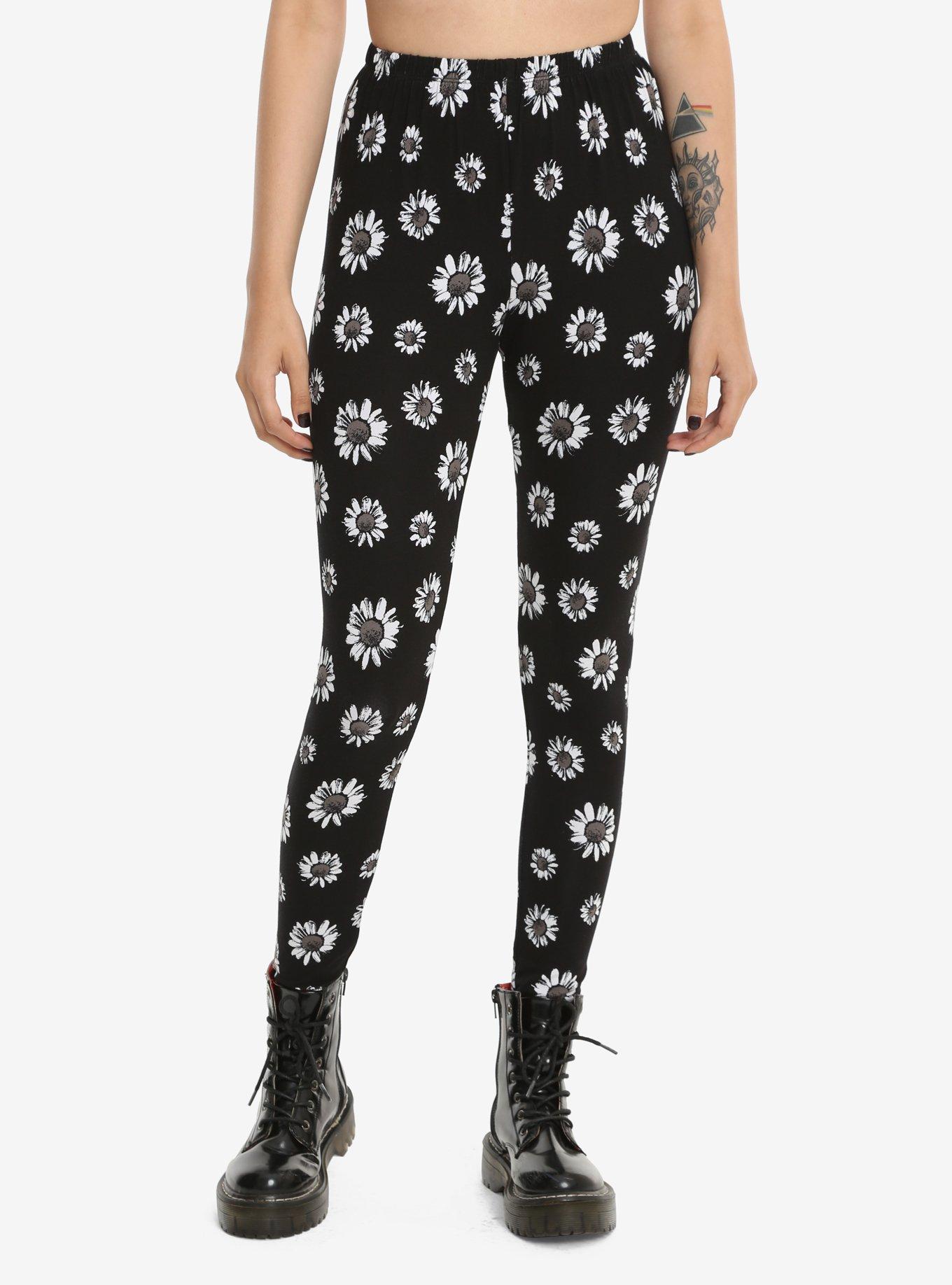 Blackheart Daisy Print Leggings, BLACK, hi-res