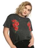 Grey Embroidered Rose Girls Top Plus Size, GREY, hi-res