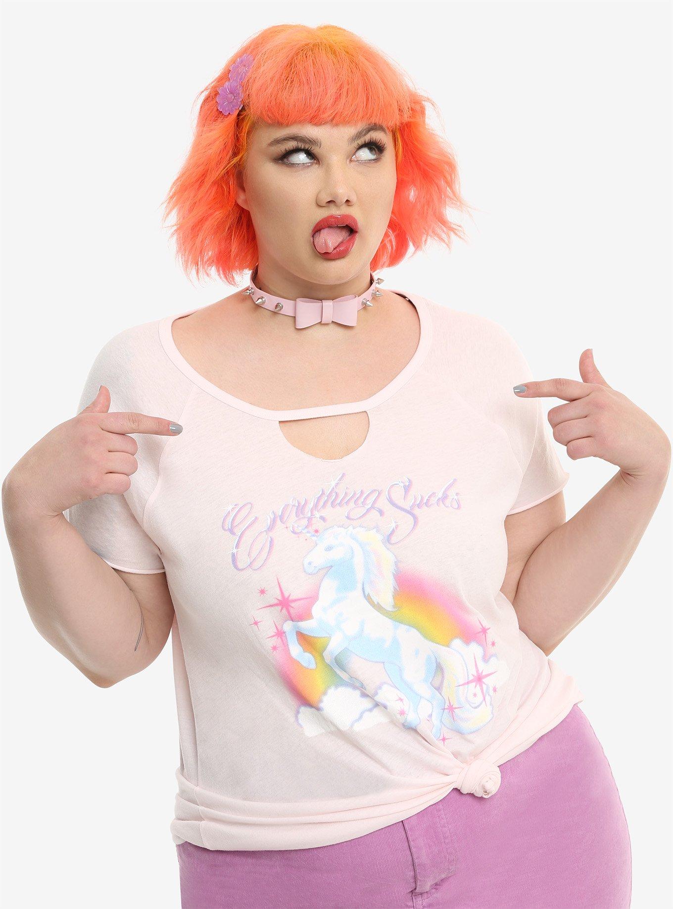 Unicorn Everything Sucks Girls Top Plus Size, PINK, hi-res
