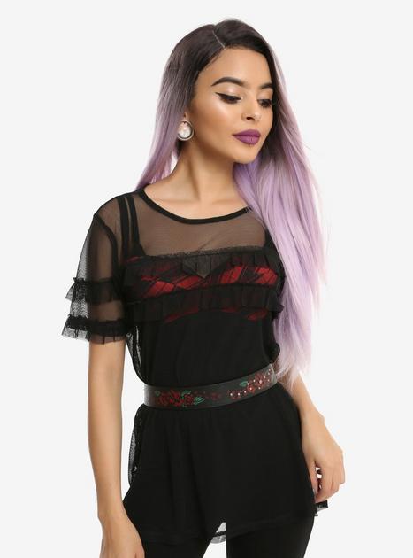 Black Ruffle Mesh Girls Top | Hot Topic