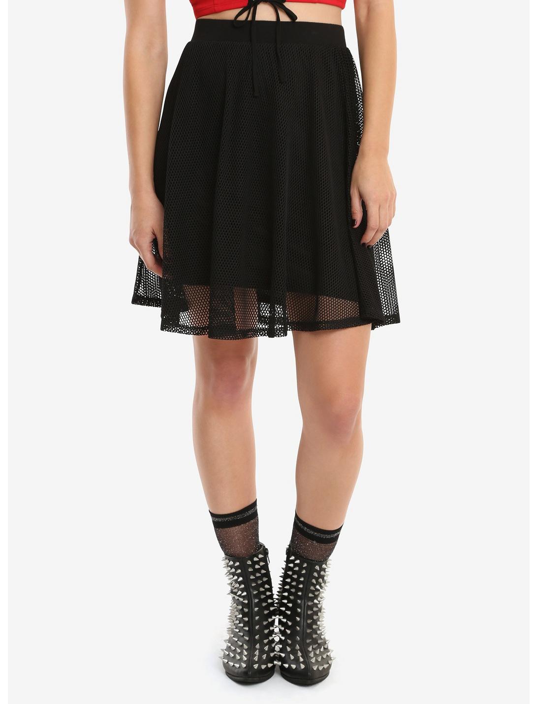 Black Fishnet Overlay Skirt, BLACK, hi-res