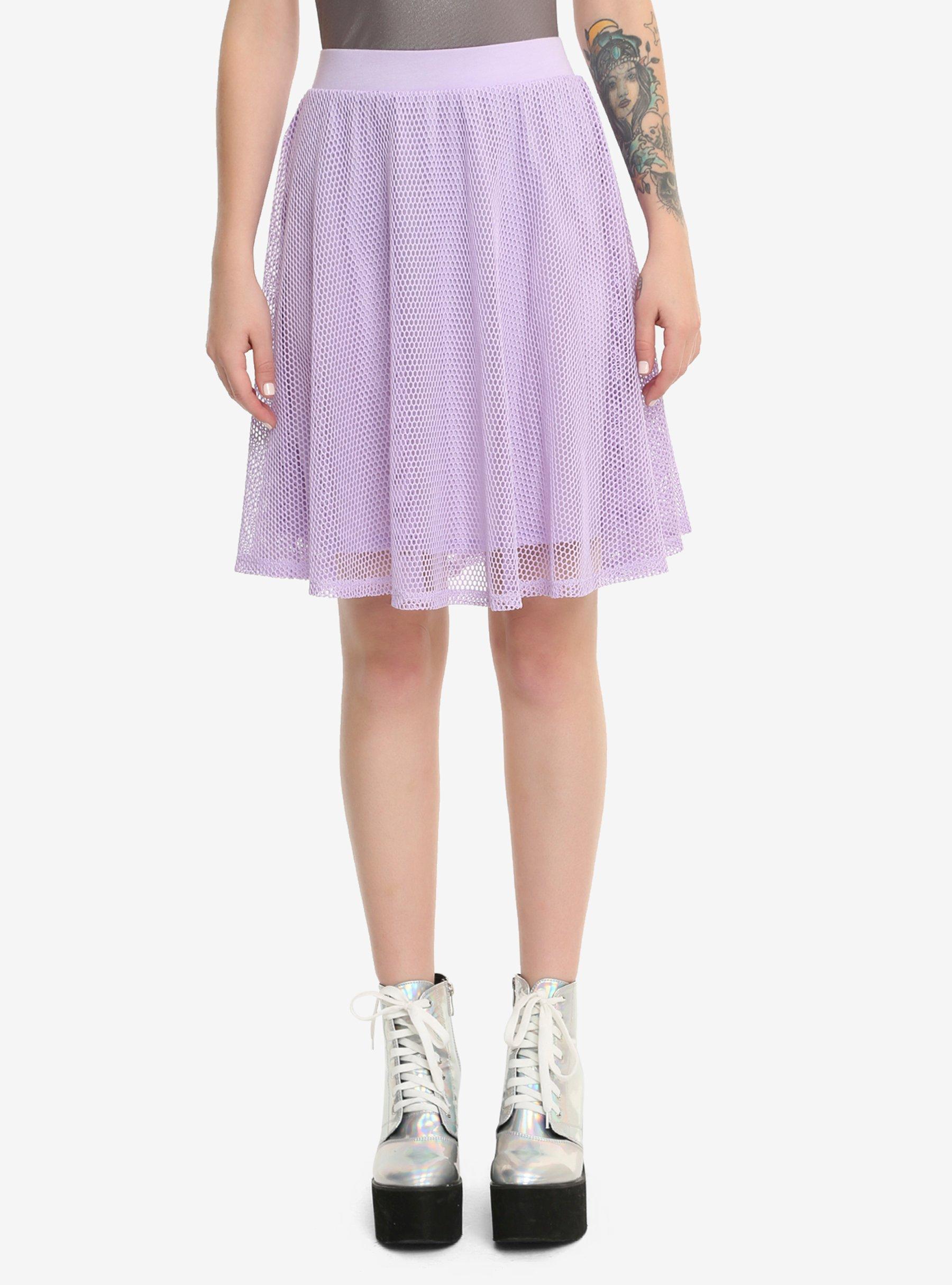 Purple Fishnet Overlay Circle Skirt, PURPLE, hi-res