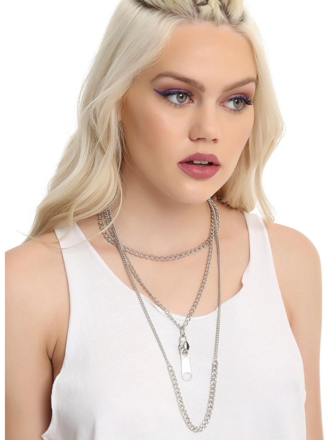 Silver Zipper Layered Necklace, , hi-res