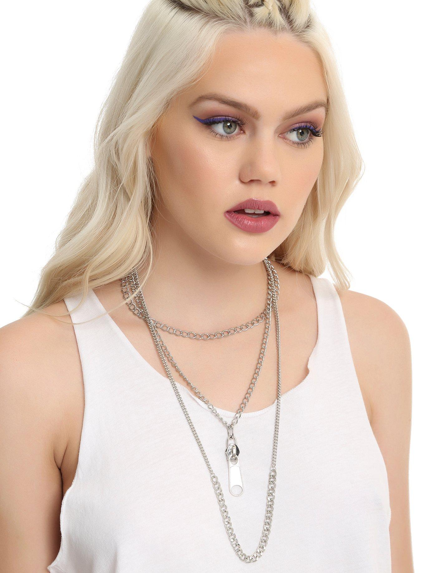 Silver Zipper Layered Necklace, , hi-res