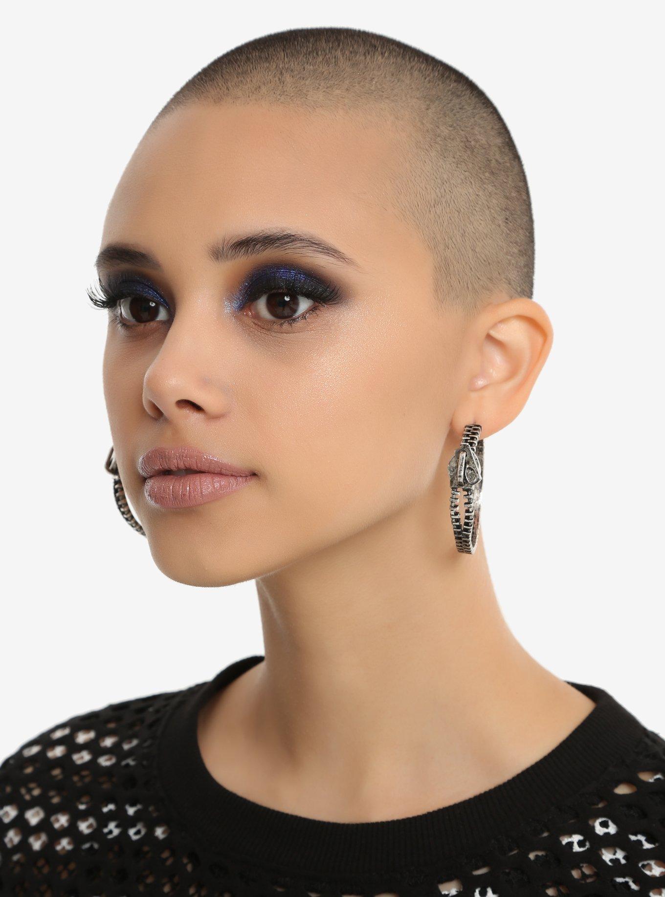 Blackheart Silver Zipper Hoop Earrings Hot Topic