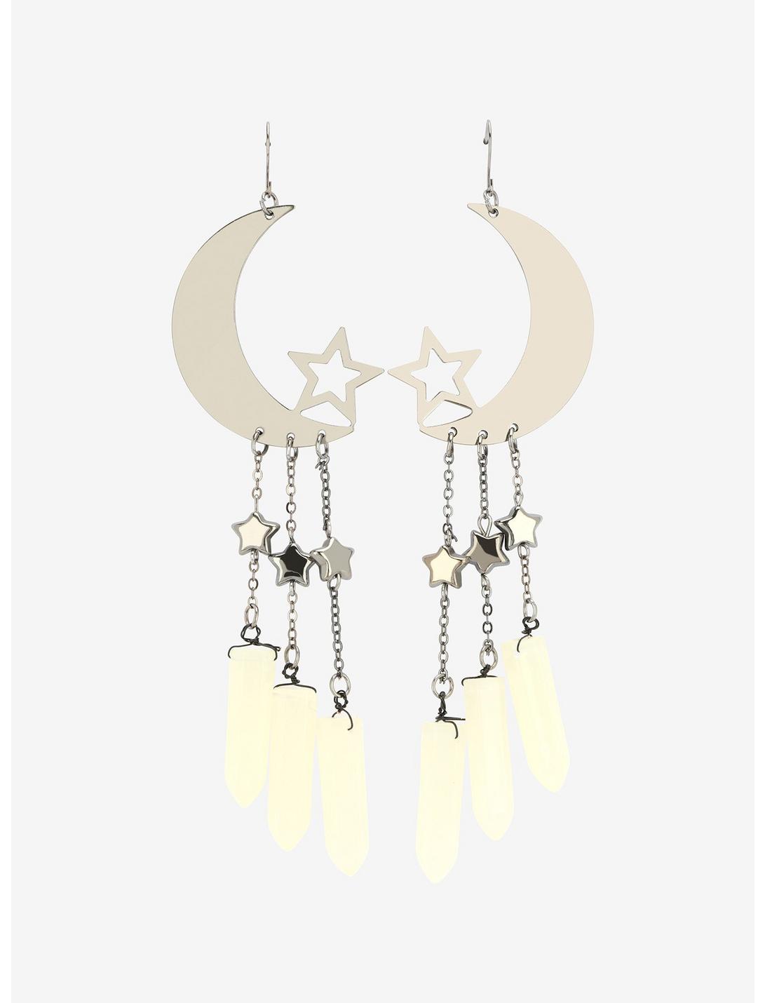 Blackheart Crescent Moon & Stars Crystal Dangle Earrings, , hi-res