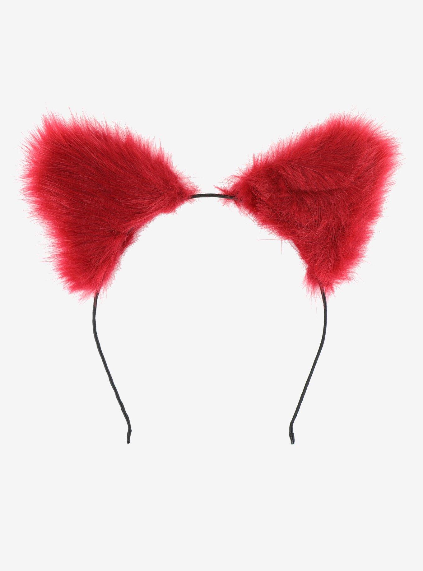 Red Furry Cat Ear Headband, , hi-res