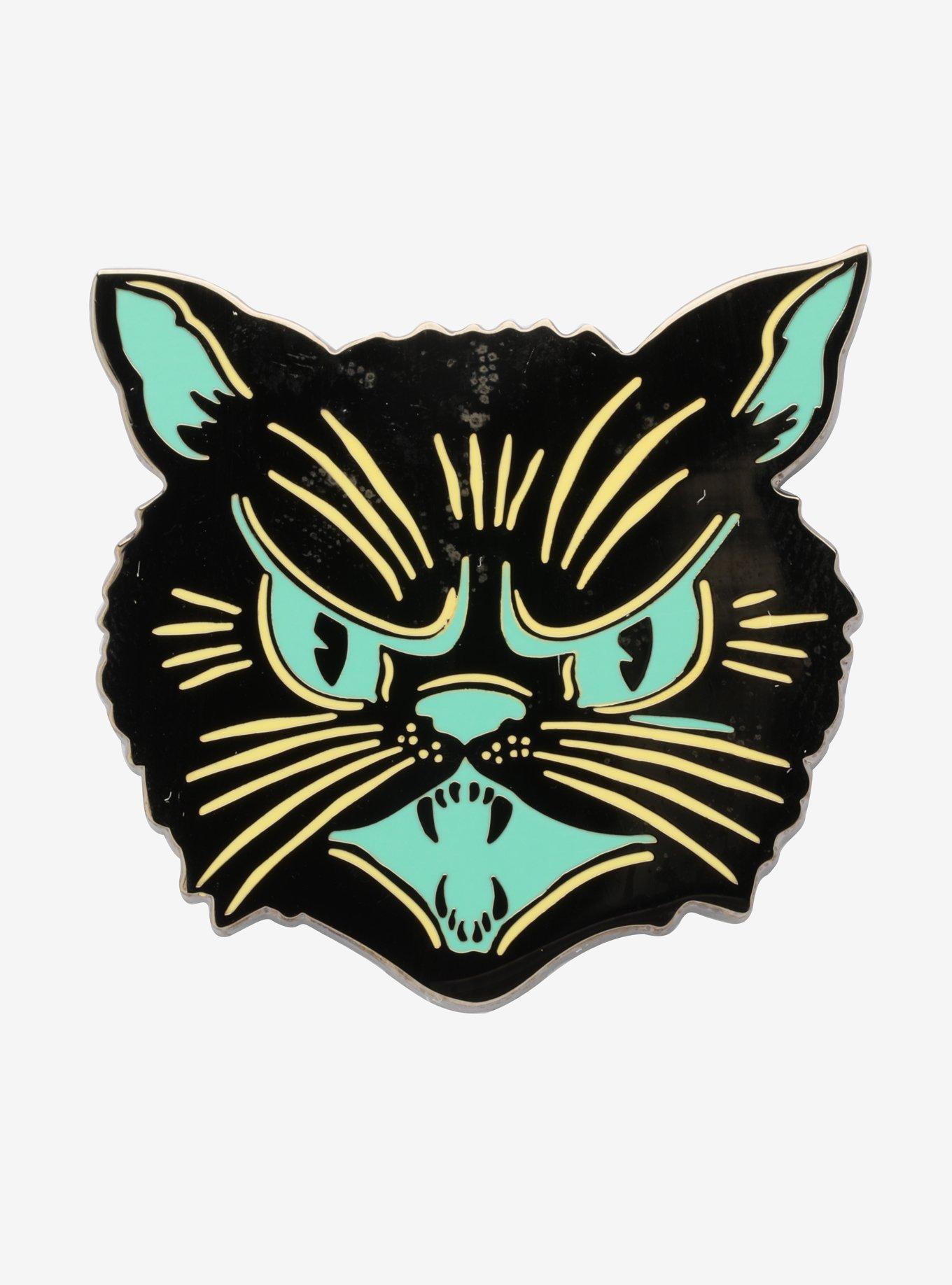 Creepy Cat Face Enamel Pin, , hi-res
