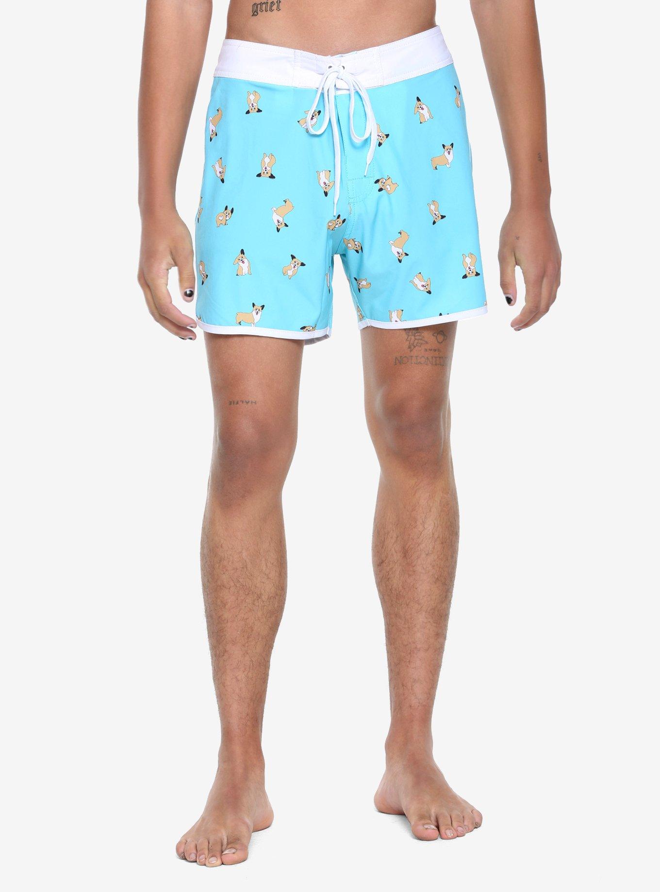 Corgi Print Swim Trunks, MINT, hi-res