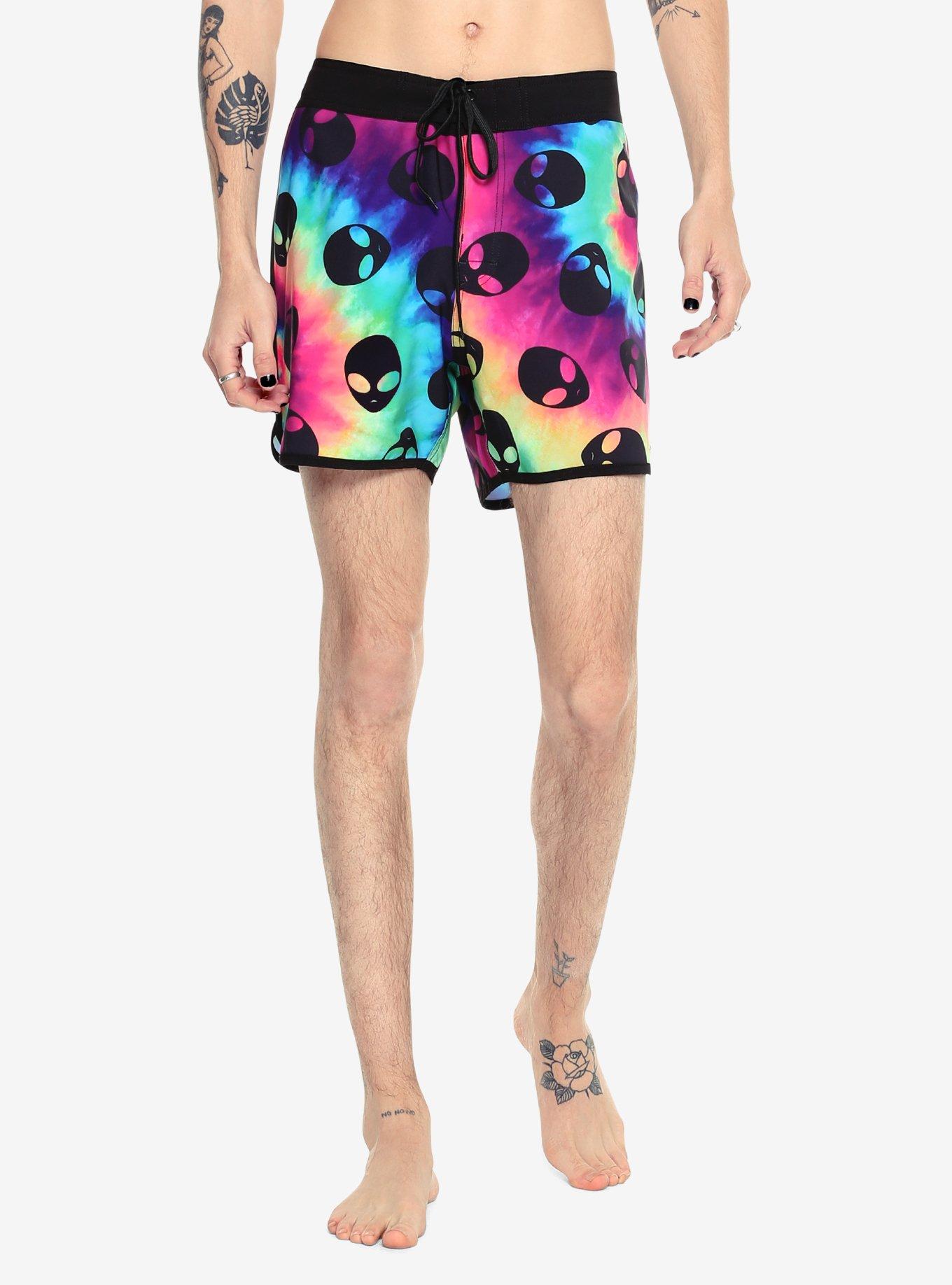 Neon Tie Dye Alien Swim Trunks, TIE DYE, hi-res