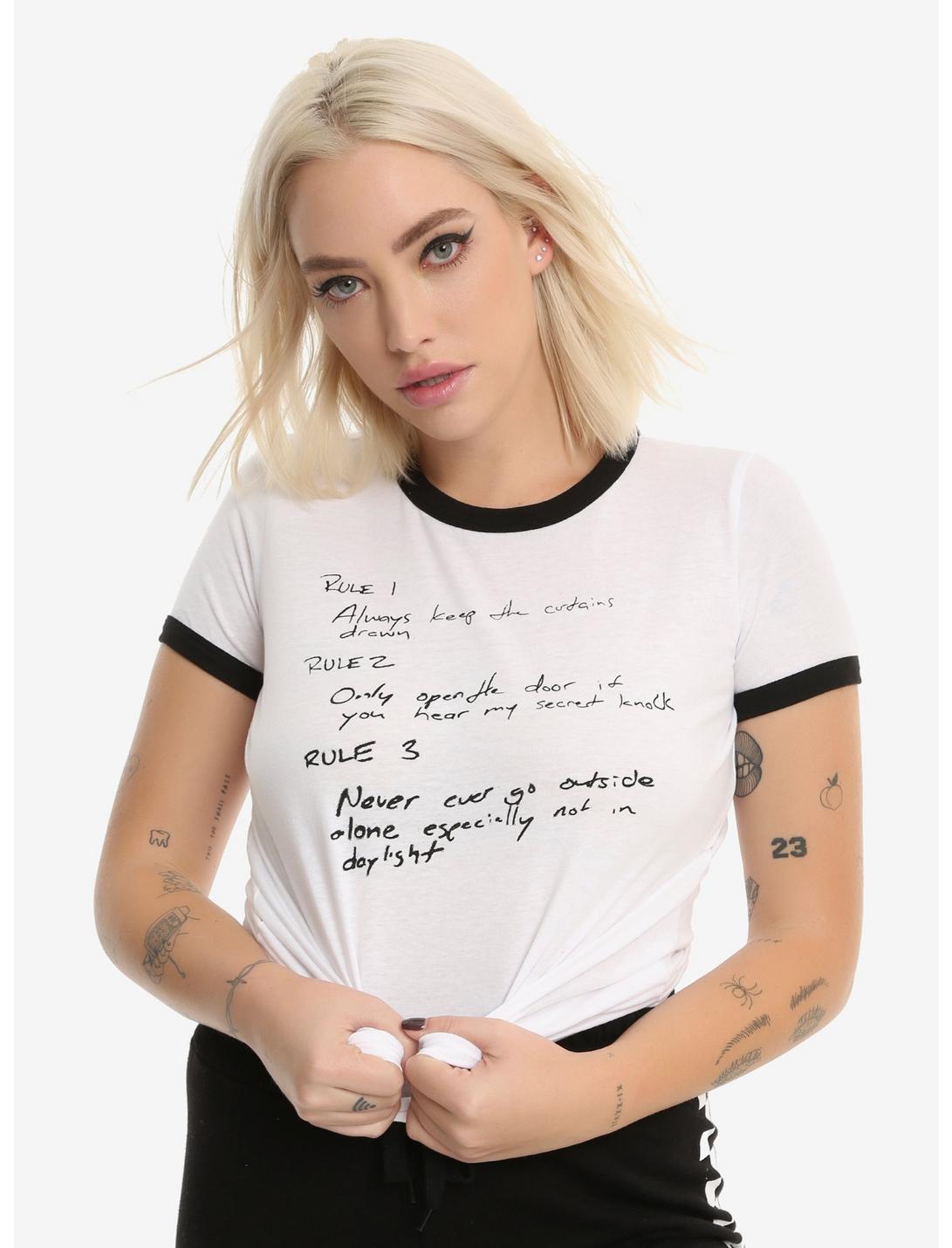 Stranger Things Hopper's Rules Girls Ringer T-Shirt, WHITE, hi-res