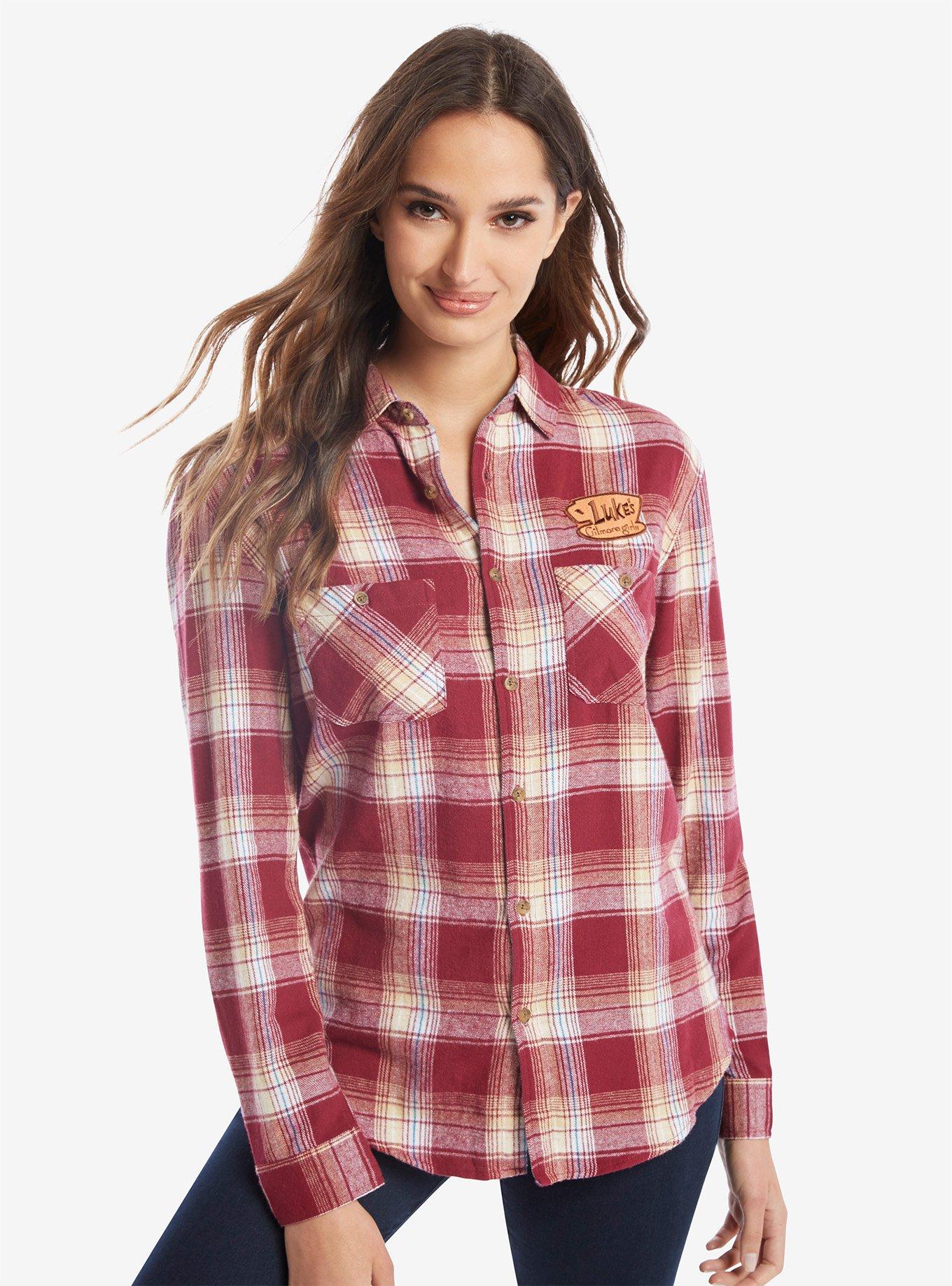 Gilmore Girls Luke's Diner Womens Flannel Button-Up, WINE, hi-res