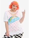 Fresh Rainbow Checkered Print Iridescent Inset Girls T-Shirt Plus Size, WHITE, hi-res