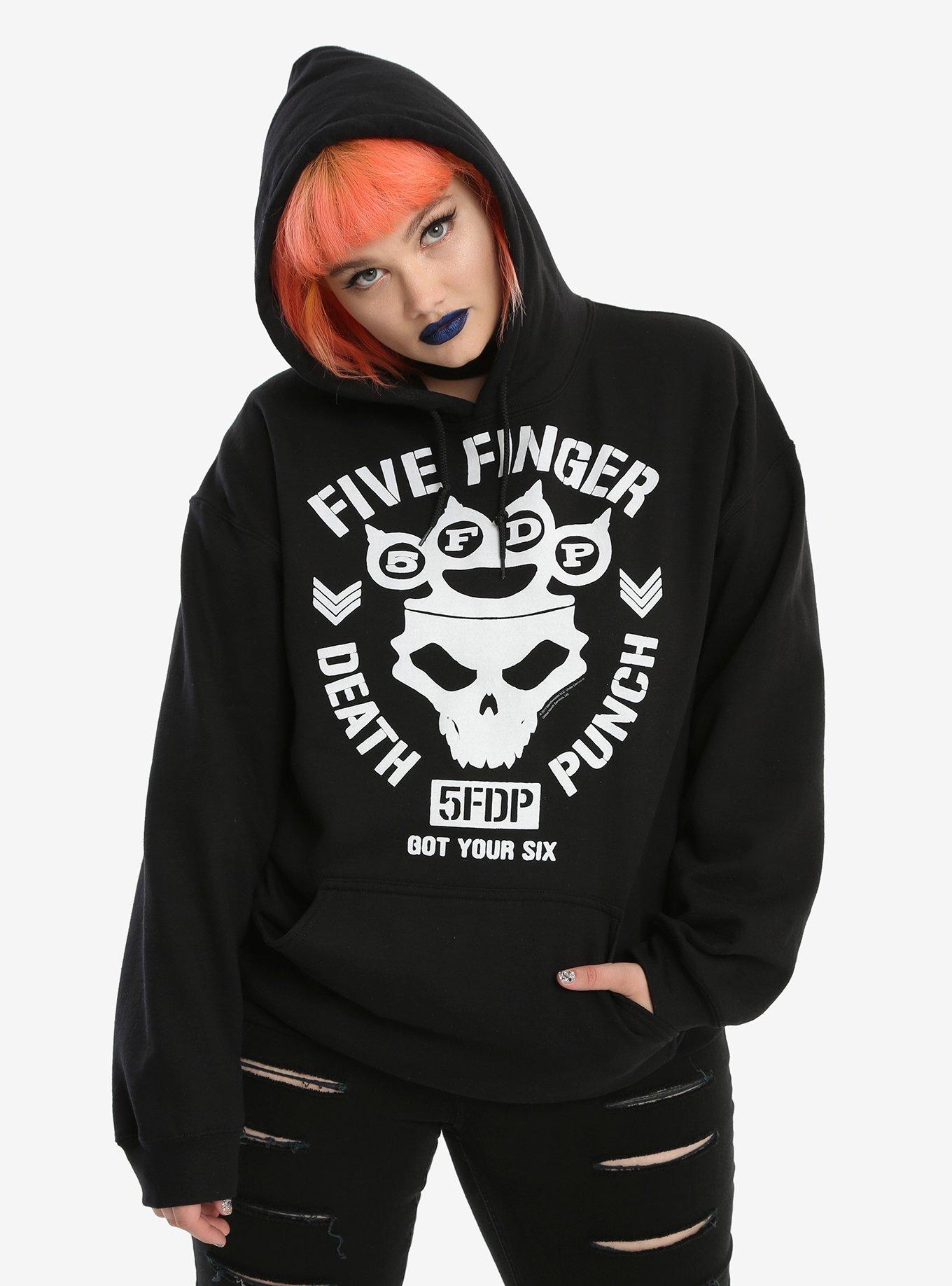 Five Finger Death Punch 5FDP Got Your Six Knuckles Girls Hoodie Plus Size, BLACK, hi-res