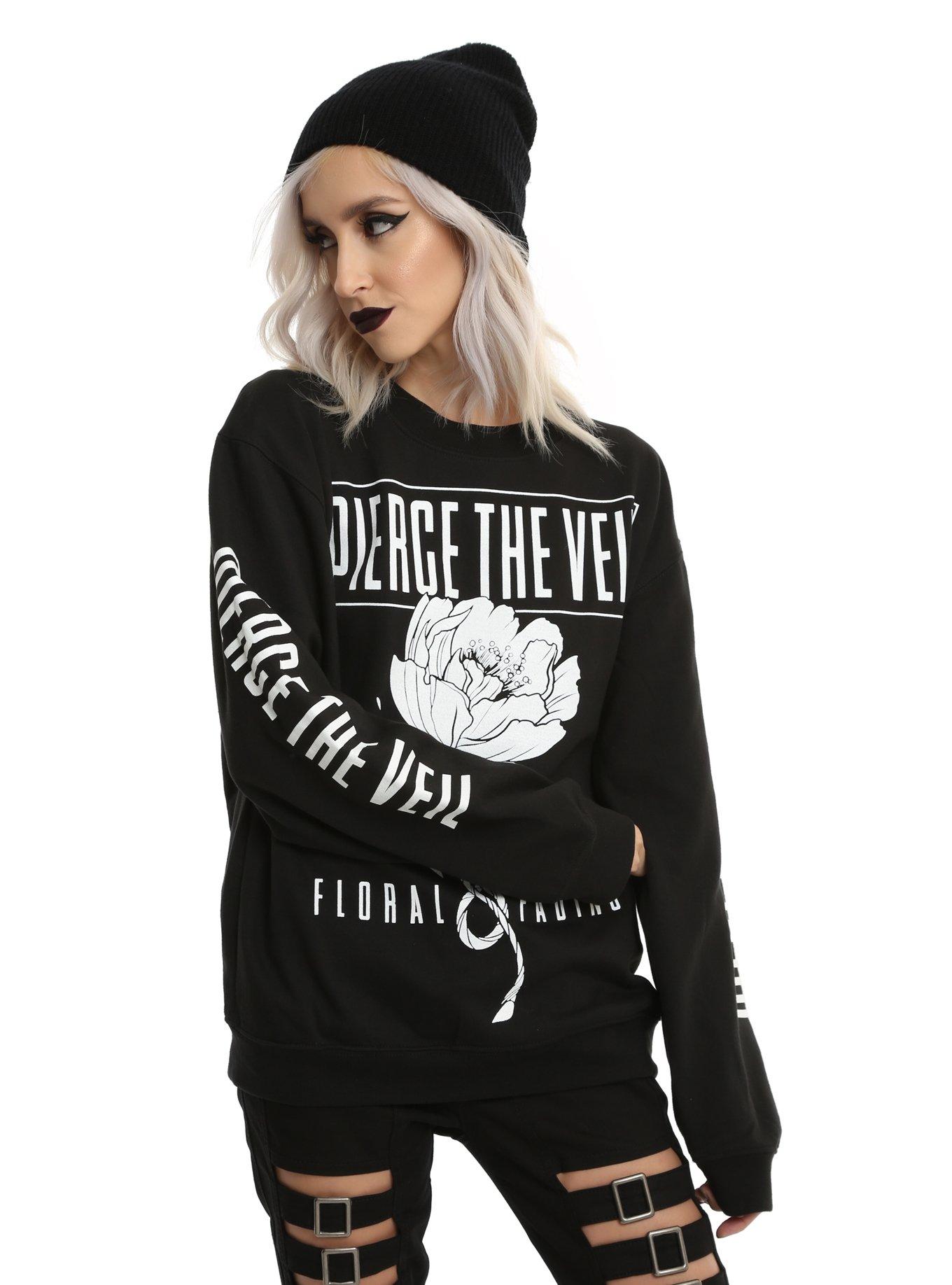 Pierce The Veil Floral & Fading Girls Sweatshirt, BLACK, hi-res