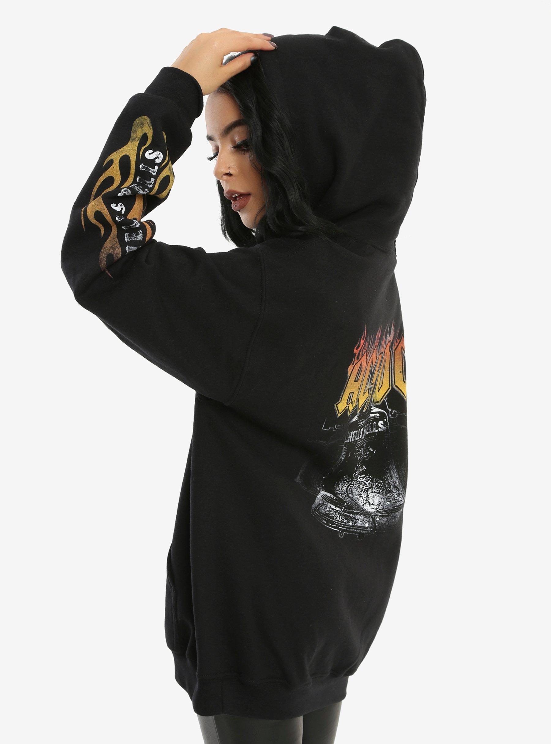 AC/DC Hells Bells Flame Sleeve Girls Hoodie, BLACK, hi-res