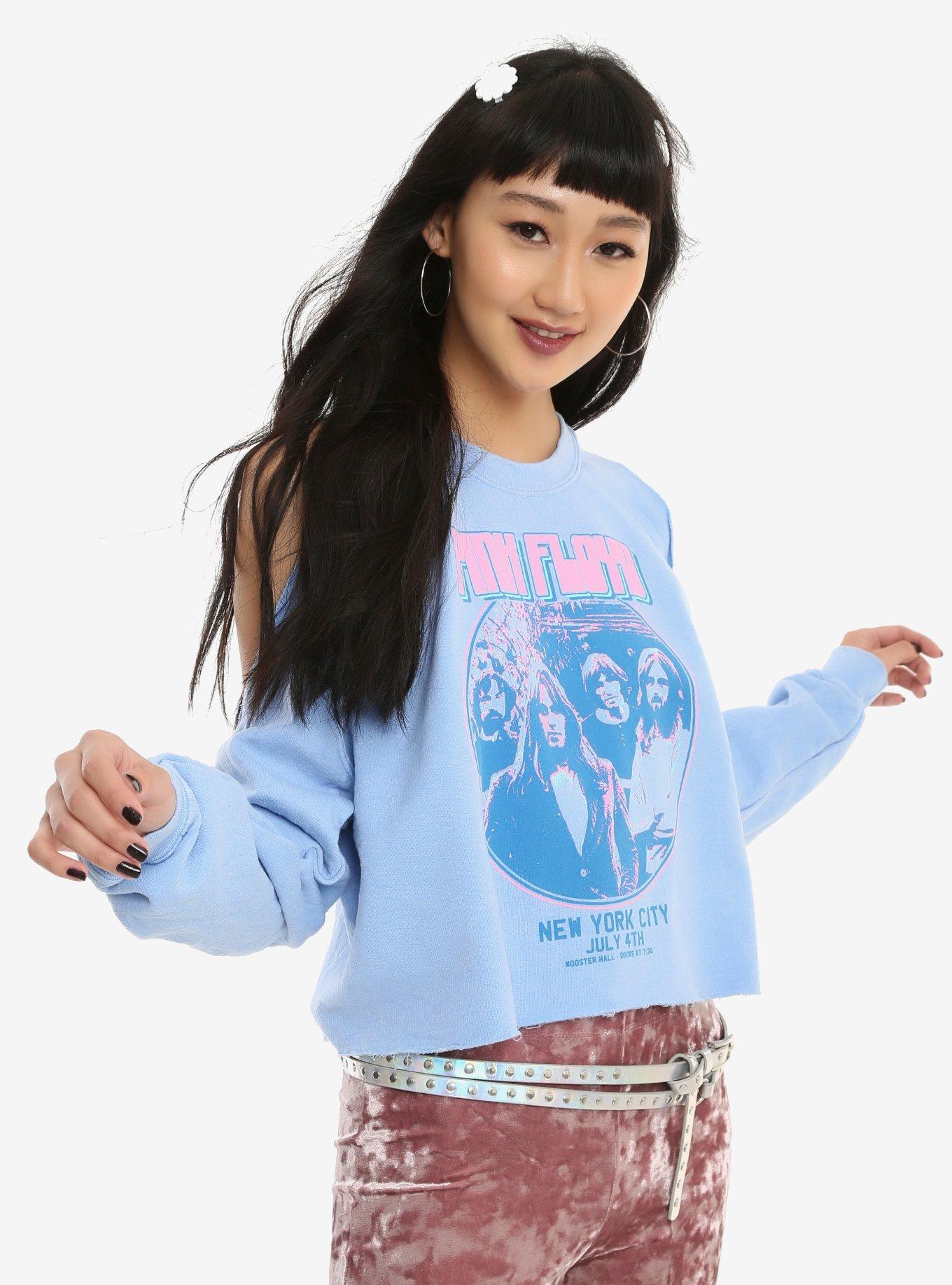Pink Floyd Blue & Pink Girls Cold Shoulder Crop Sweatshirt, BLACK, hi-res