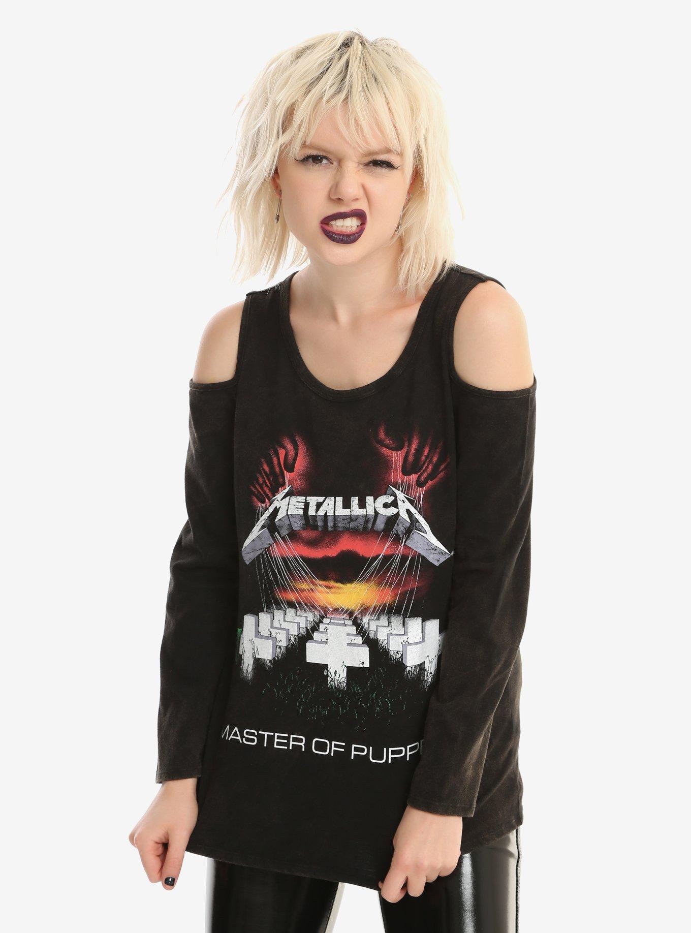 Metallica Master Of Puppets Girls Cold Shoulder Top, GREY, hi-res