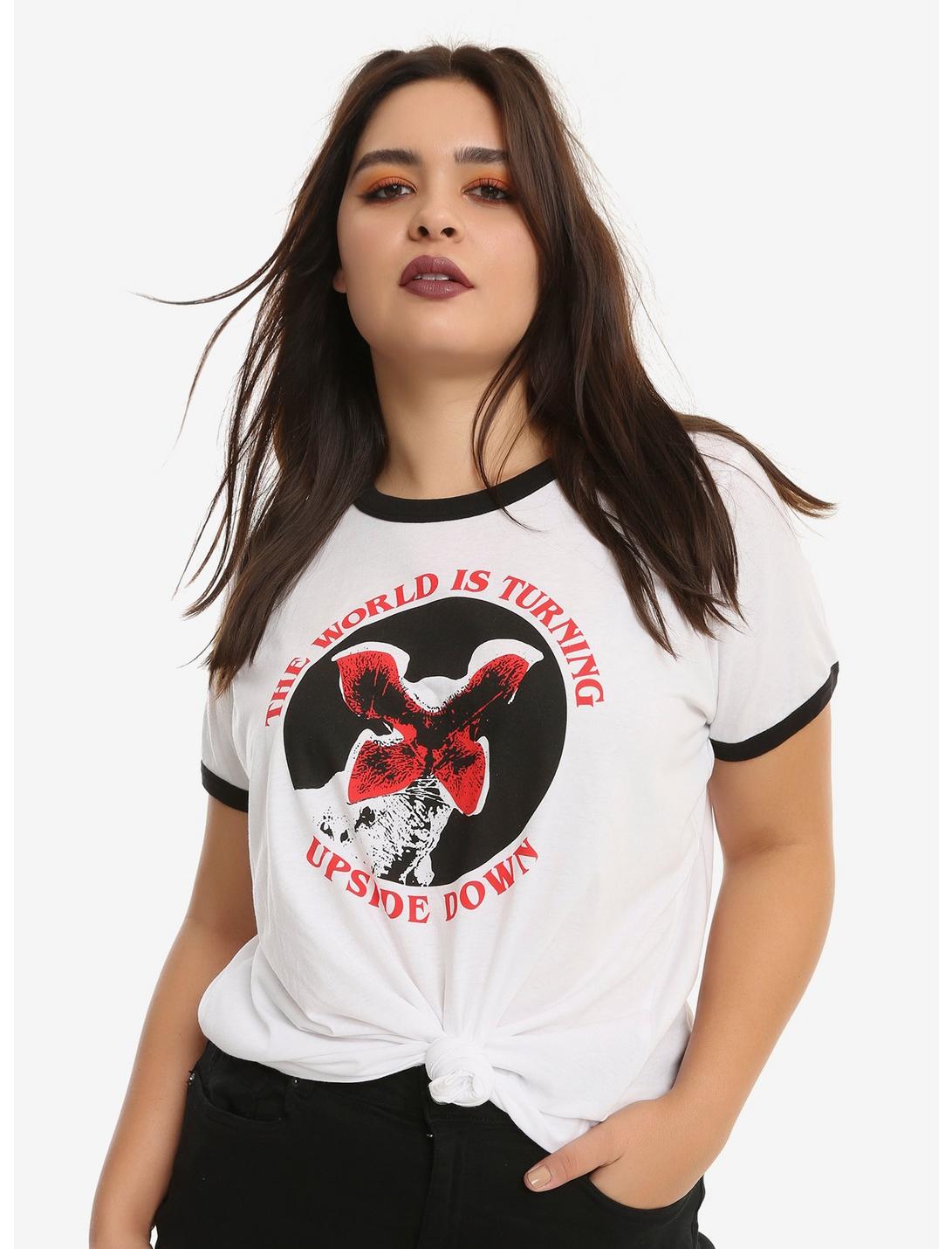 Stranger Things Upside Down Girls Ringer T-Shirt Plus Size, WHITE, hi-res