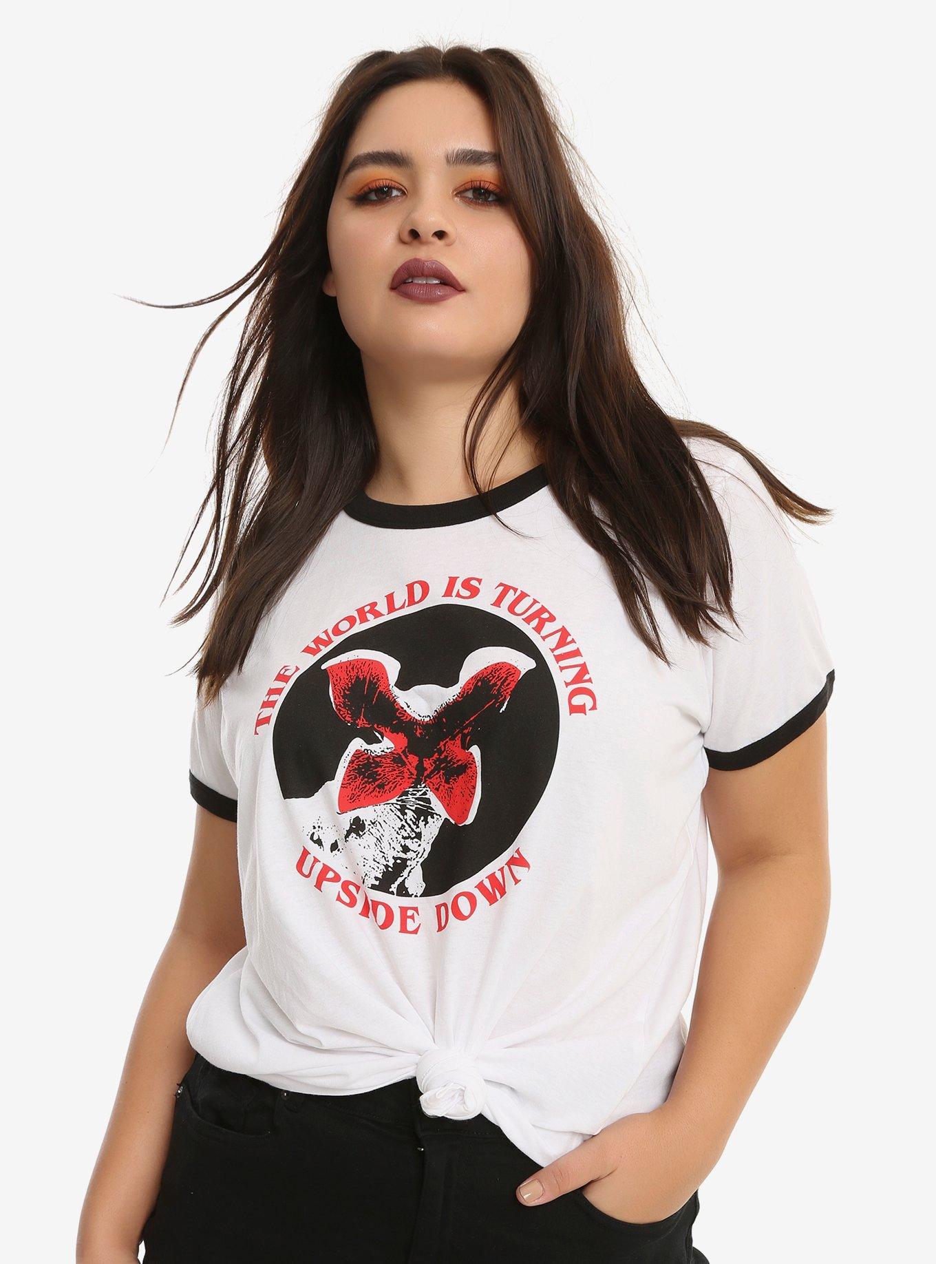 Stranger Things Upside Down Girls Ringer T-Shirt Plus Size, WHITE, hi-res