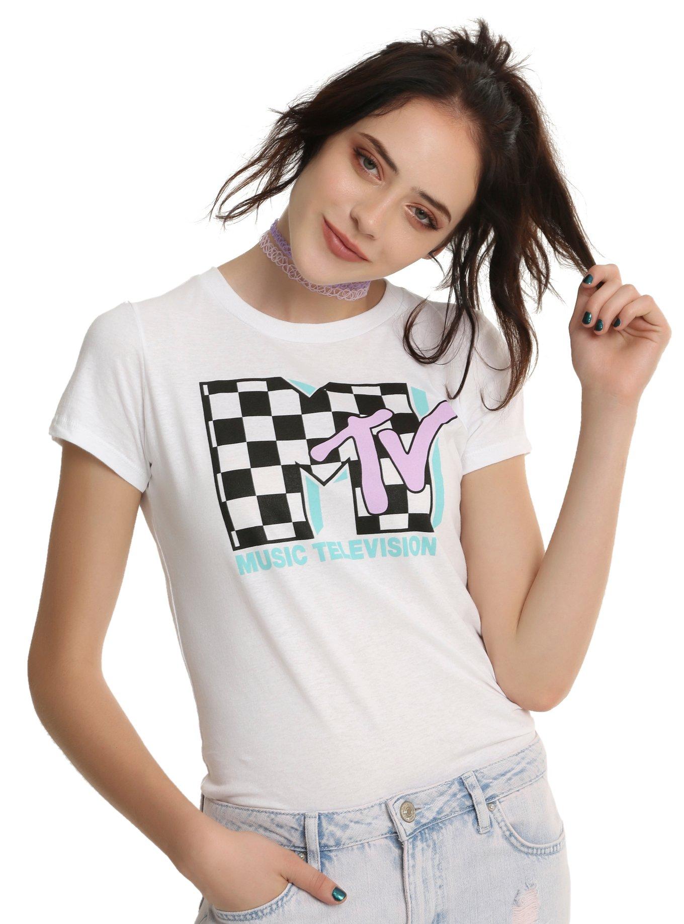 MTV Checkerboard Logo Girls T-Shirt, WHITE, hi-res