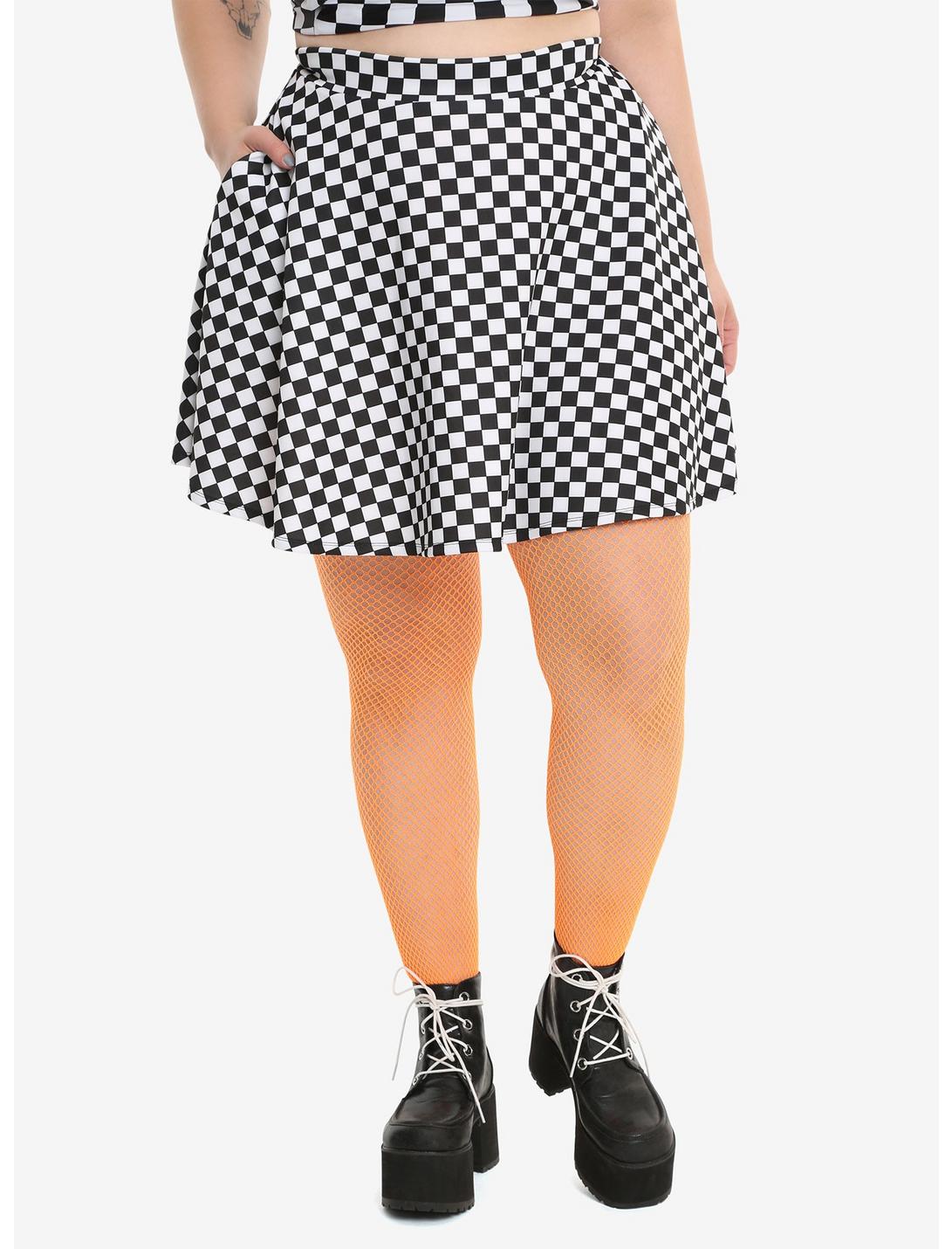 Black & White Checkered Skirt Plus Size, BLACK, hi-res