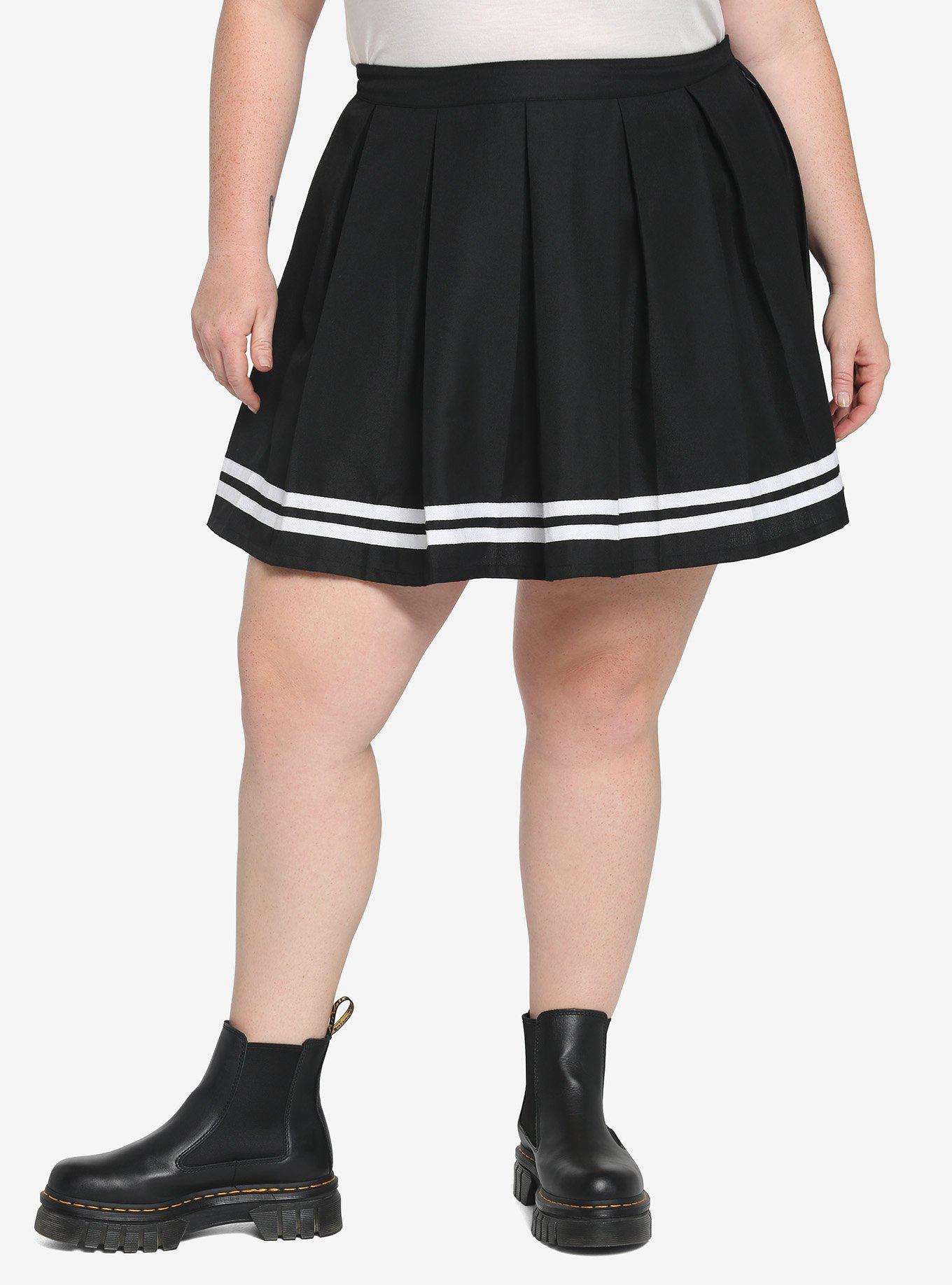 Black pleated skirt white cheap stripes