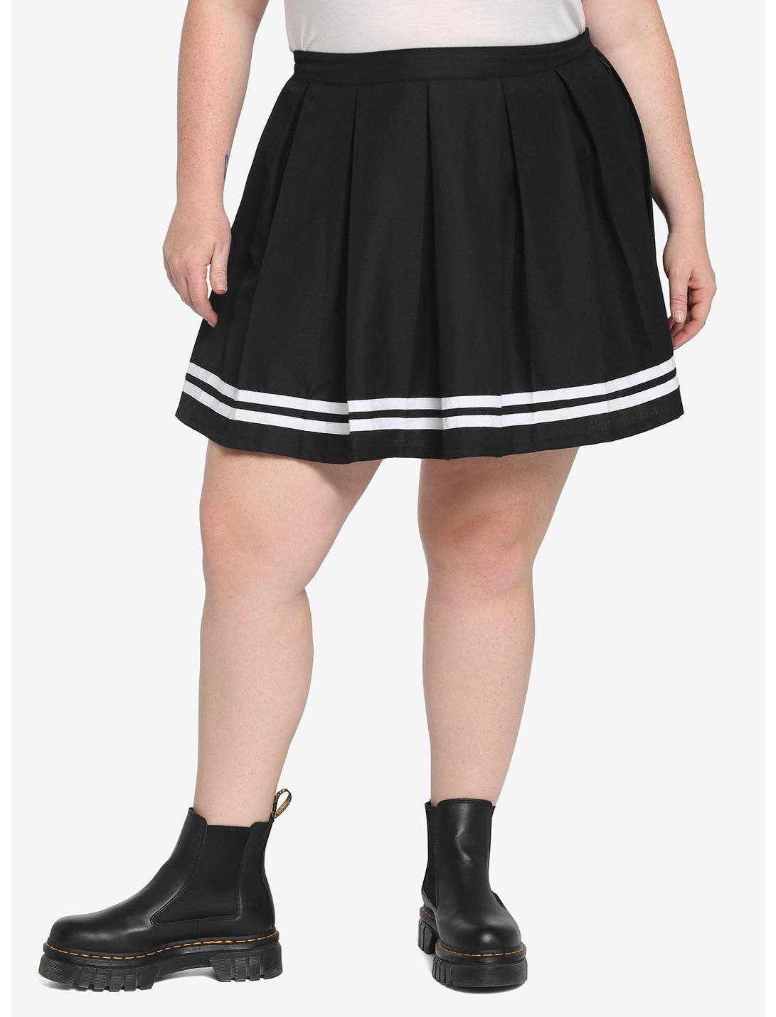 Black Pleated Cheer Skirt Plus Size, BLACK, hi-res