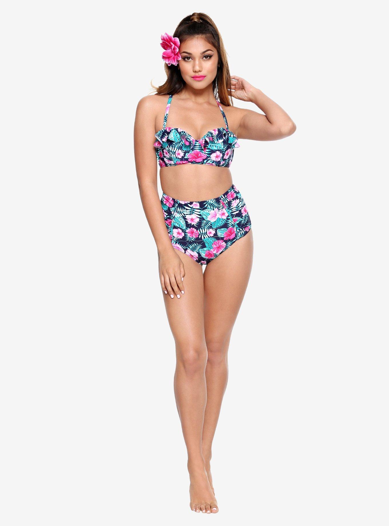 Floral High-Waist Swim Bottoms, FLORAL, hi-res