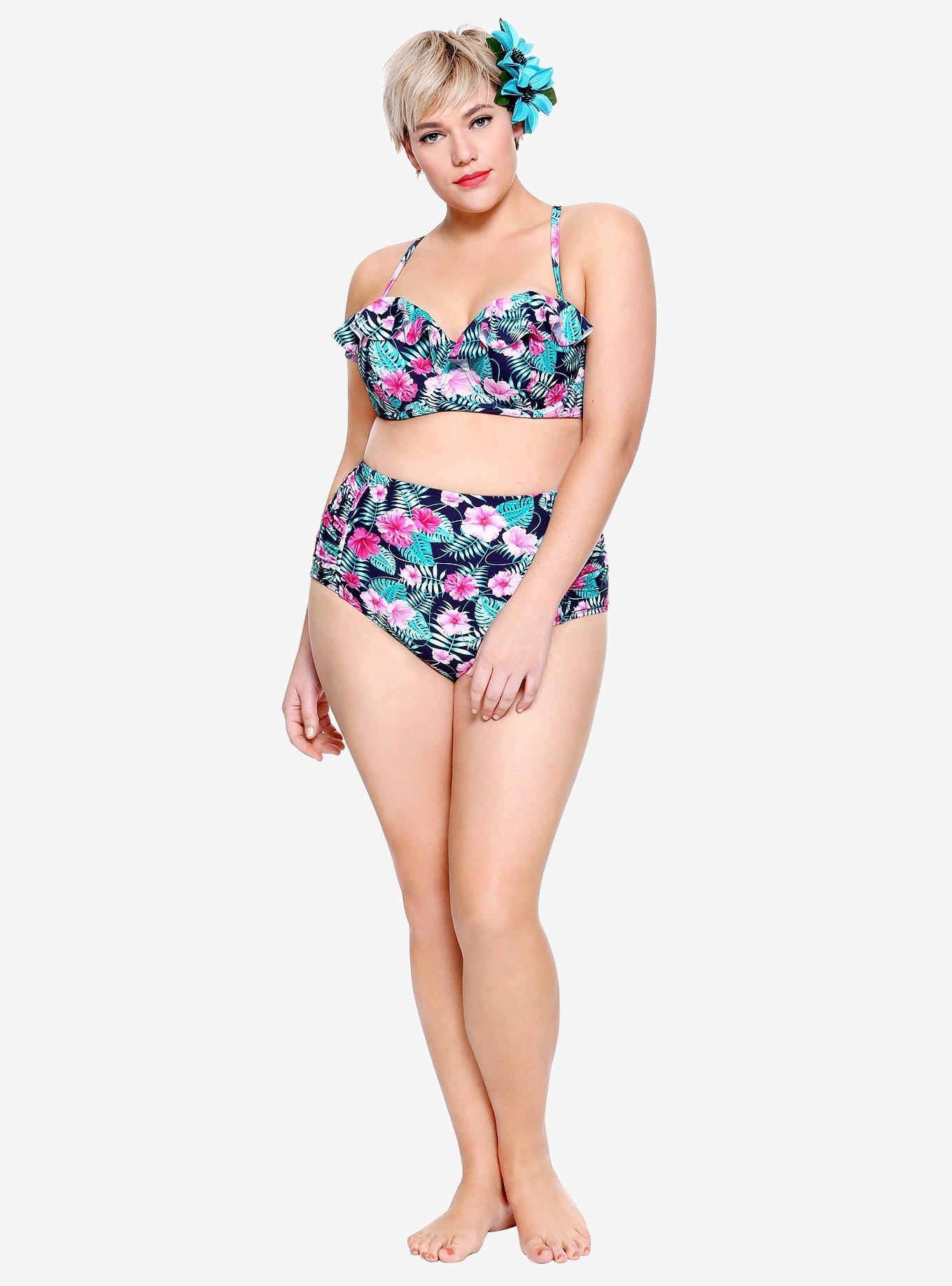 Floral High-Waist Swim Bottoms Plus Size, FLORAL, hi-res