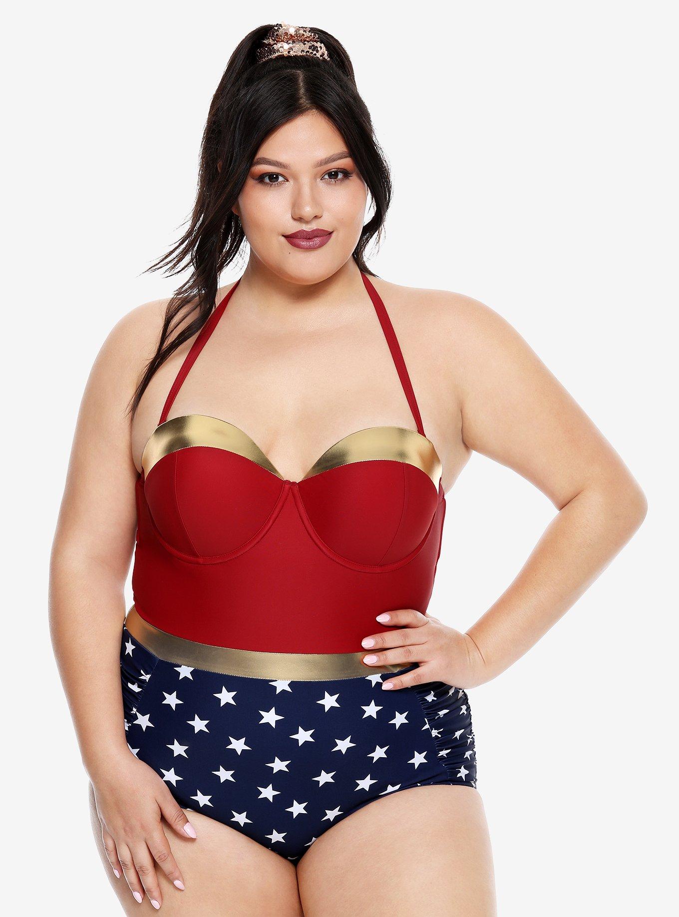 Wonder Woman 110044-6-6x-Size 6 Wonder Woman Girls Patriot Ruffle Bikini  Swimsuit - Size 6-6X 