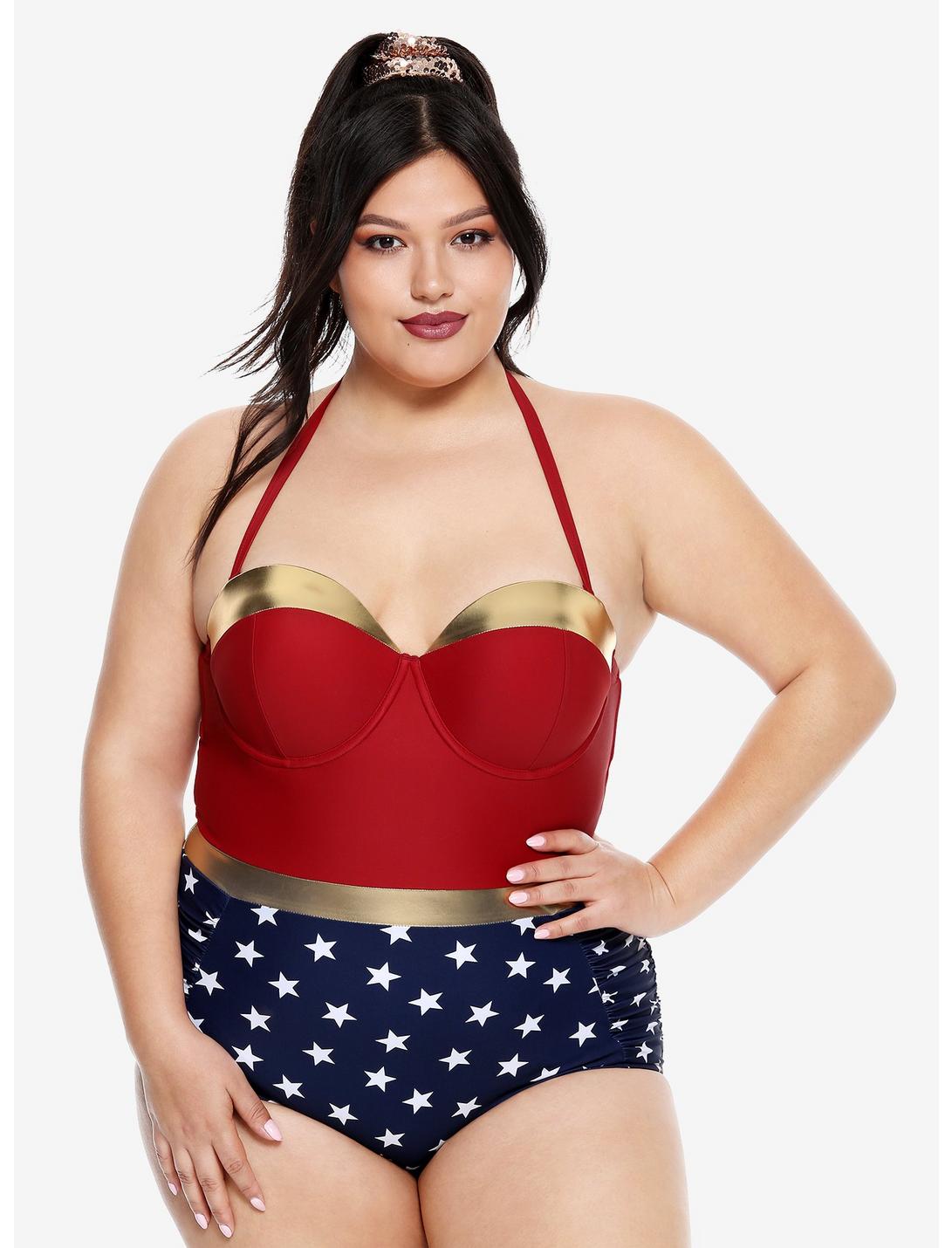 DC Comics Wonder Woman Retro Swimsuit Plus Size, MULTI, hi-res