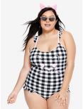 Black & White Checkered Ruffle Cat Swimsuit Plus Size, MULTI, hi-res