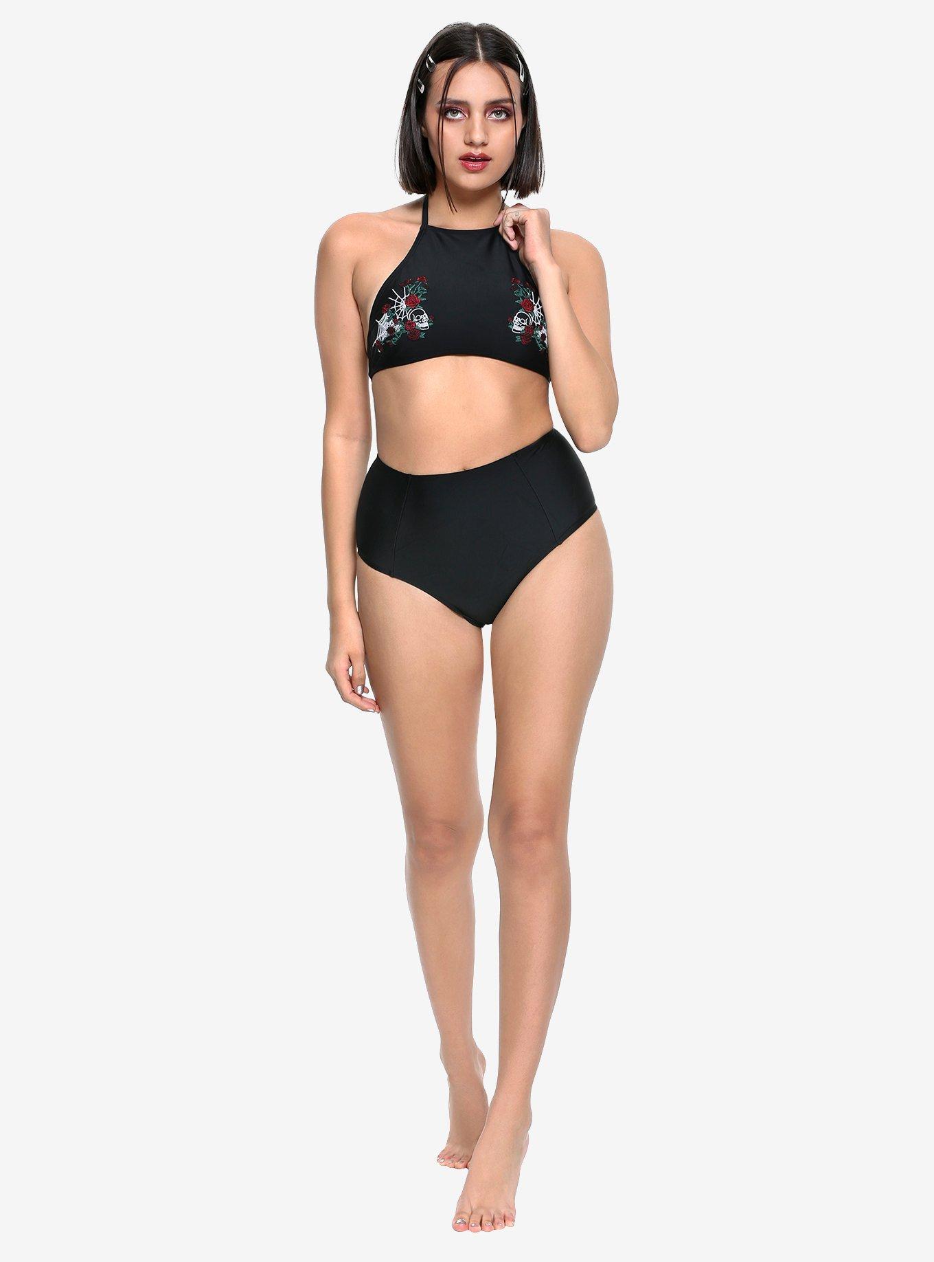 Black High-Waisted Swim Bottoms, BLACK, hi-res