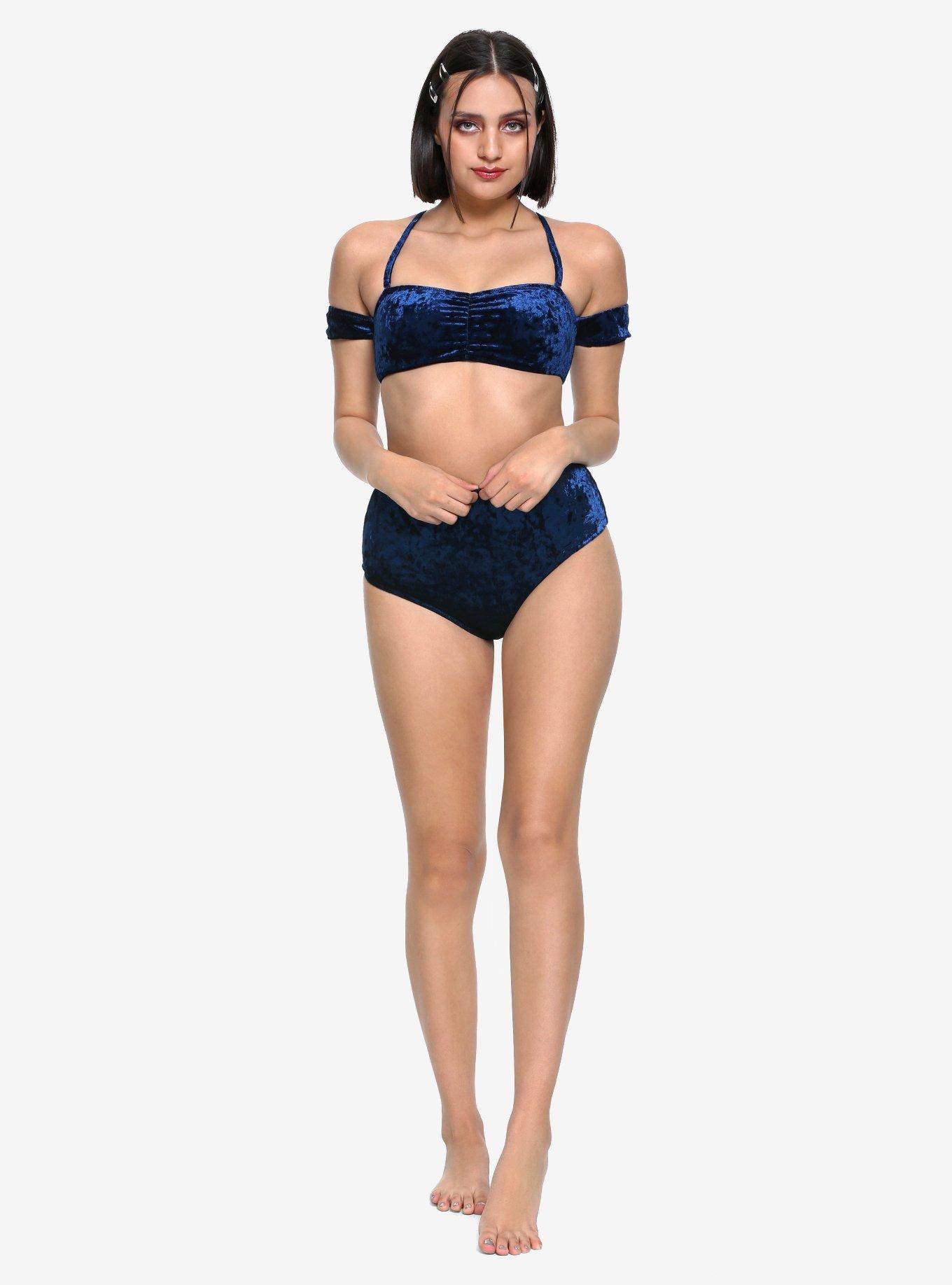 Blue Velvet High-Waisted Swim Bottoms, BLUE, hi-res