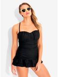 Black One-Piece Ruffle Skirt Swimsuit, BLACK, hi-res