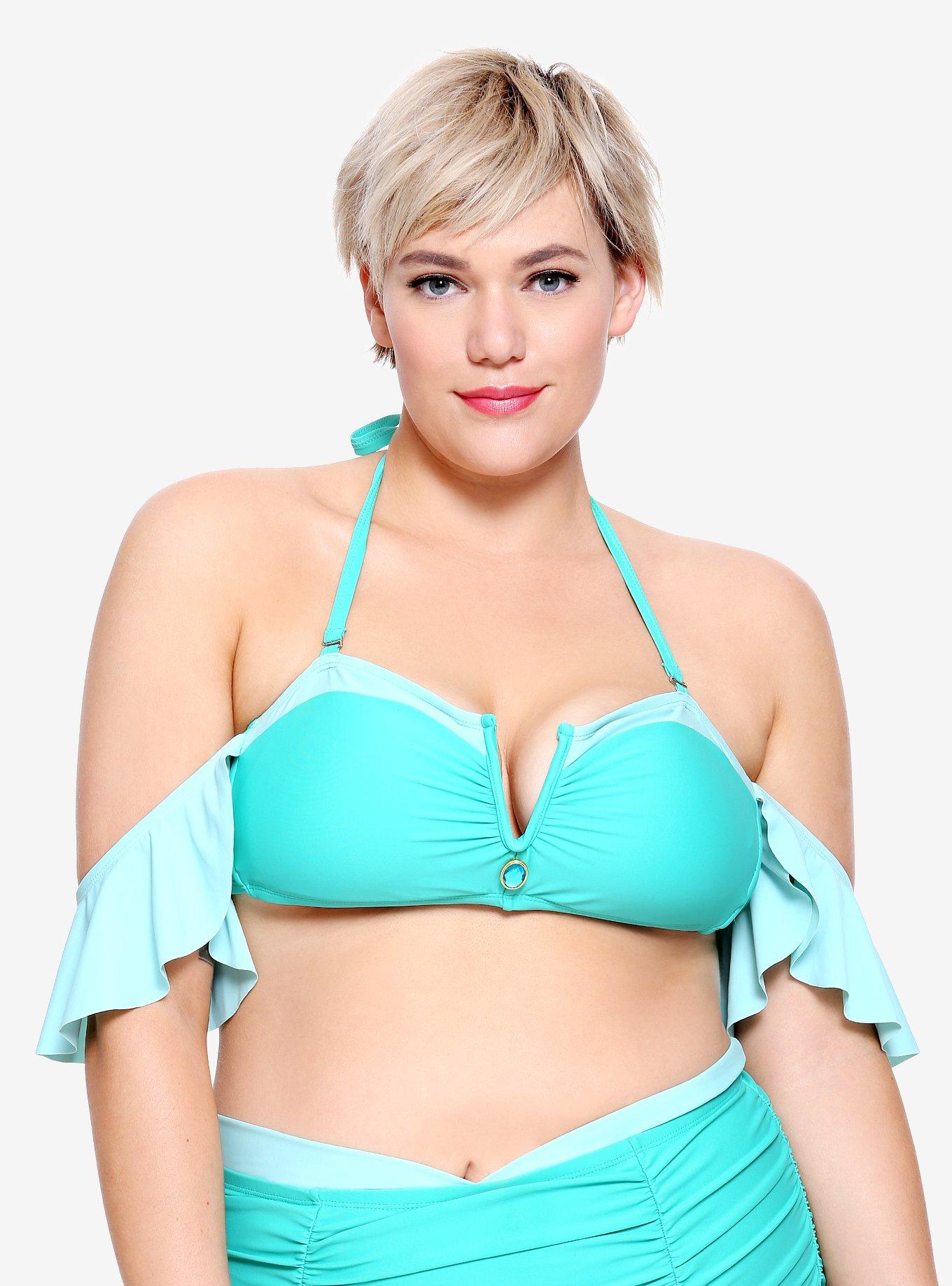 Disney Aladdin Jasmine Off-The-Shoulder Swim Top Plus Size, TEAL, hi-res