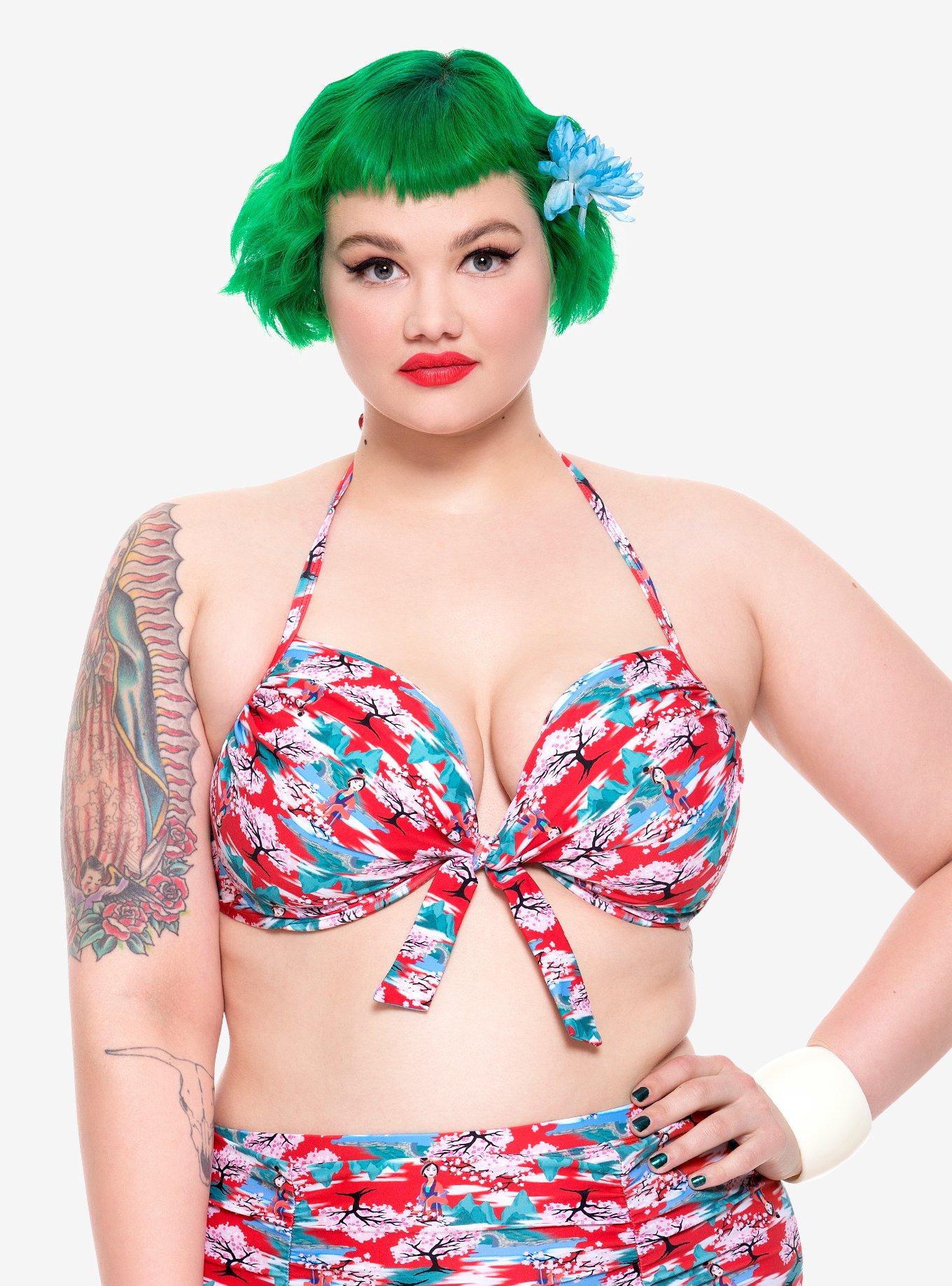 Disney Mulan Retro Swim Top Plus Size, RED, hi-res