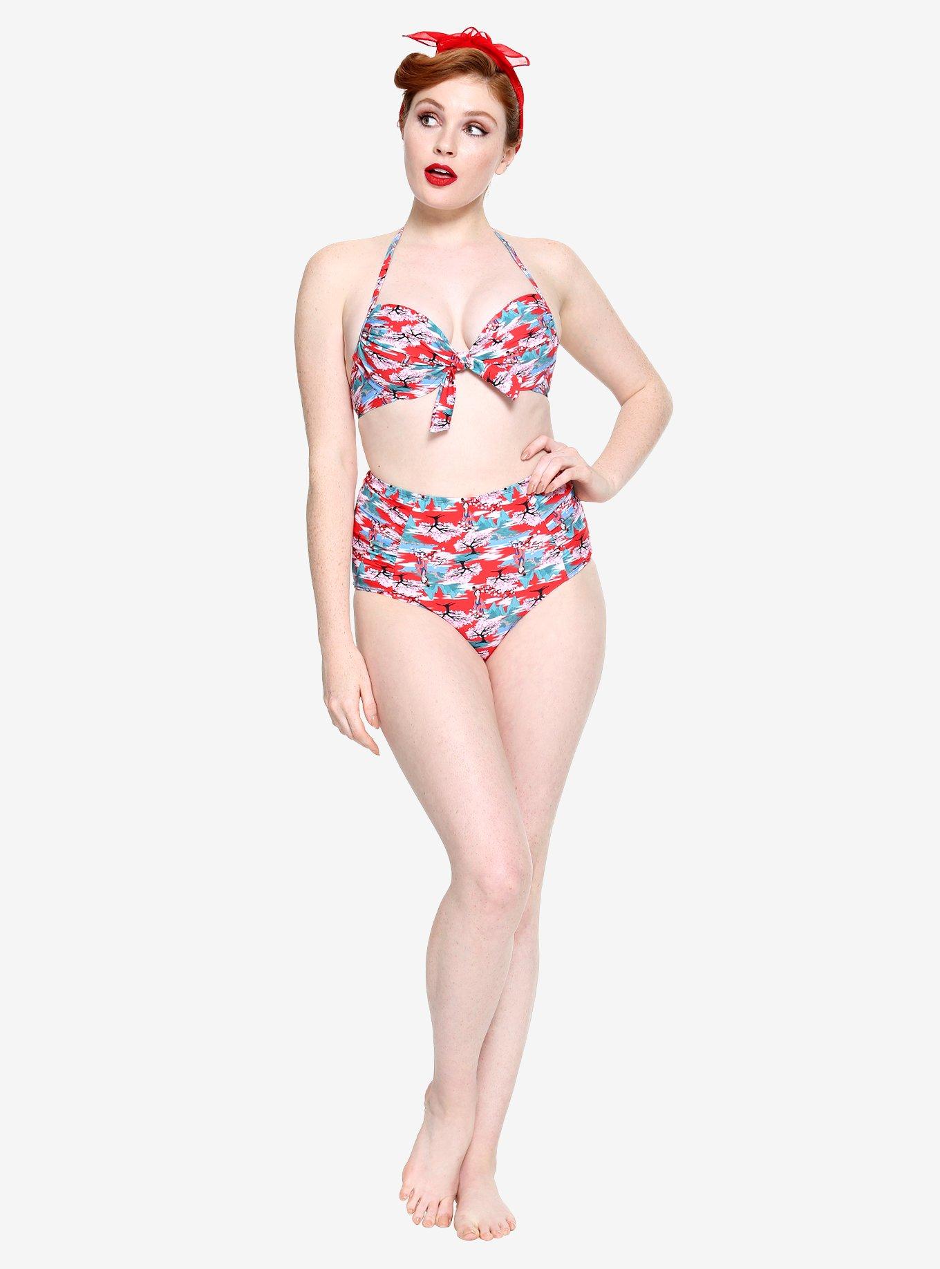 Disney Mulan Retro High-Waisted Swim Bottoms, RED, hi-res