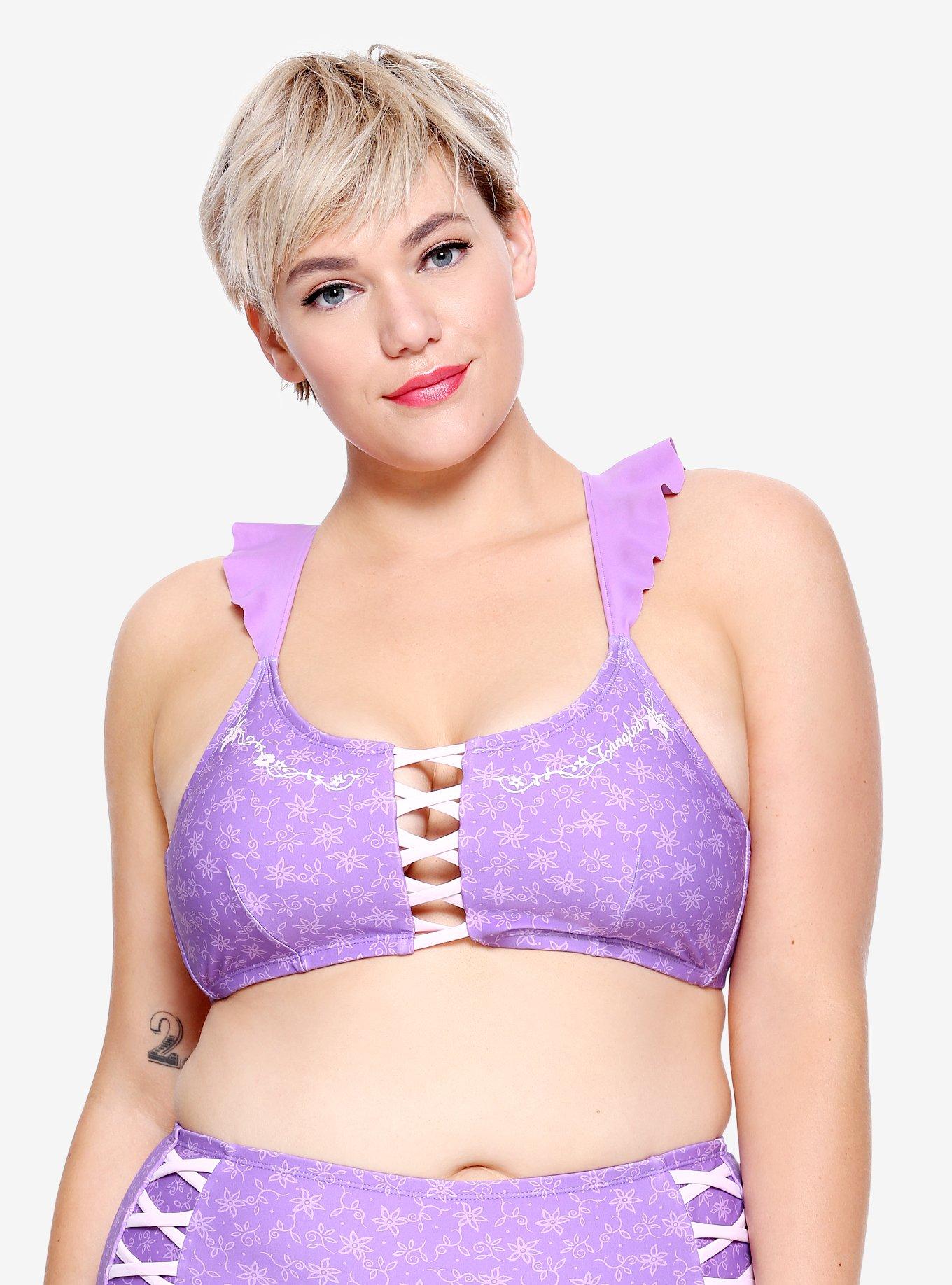 Disney Tangled Rapunzel Lace-Up Swim Top Plus Size, PURPLE, hi-res