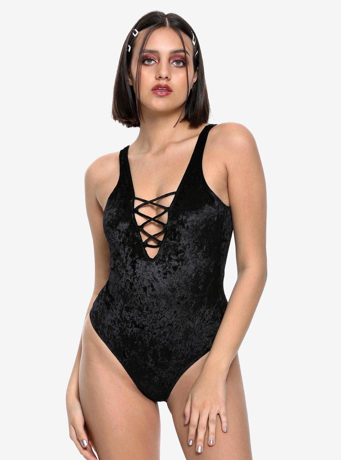 Black Velvet Lace Up Swimsuit Hot Topic