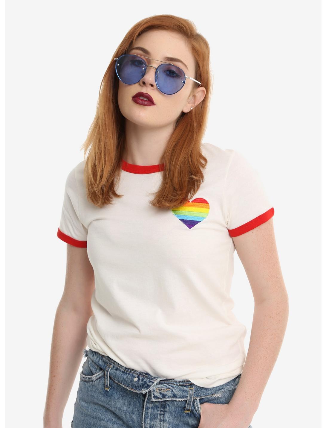 Pride Hearts Girls Ringer Tee, WHITE, hi-res