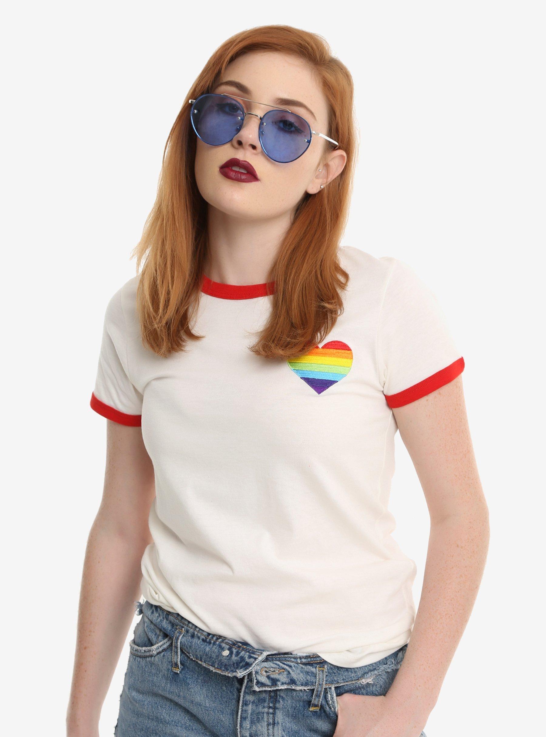 Pride Hearts Girls Ringer Tee, WHITE, hi-res